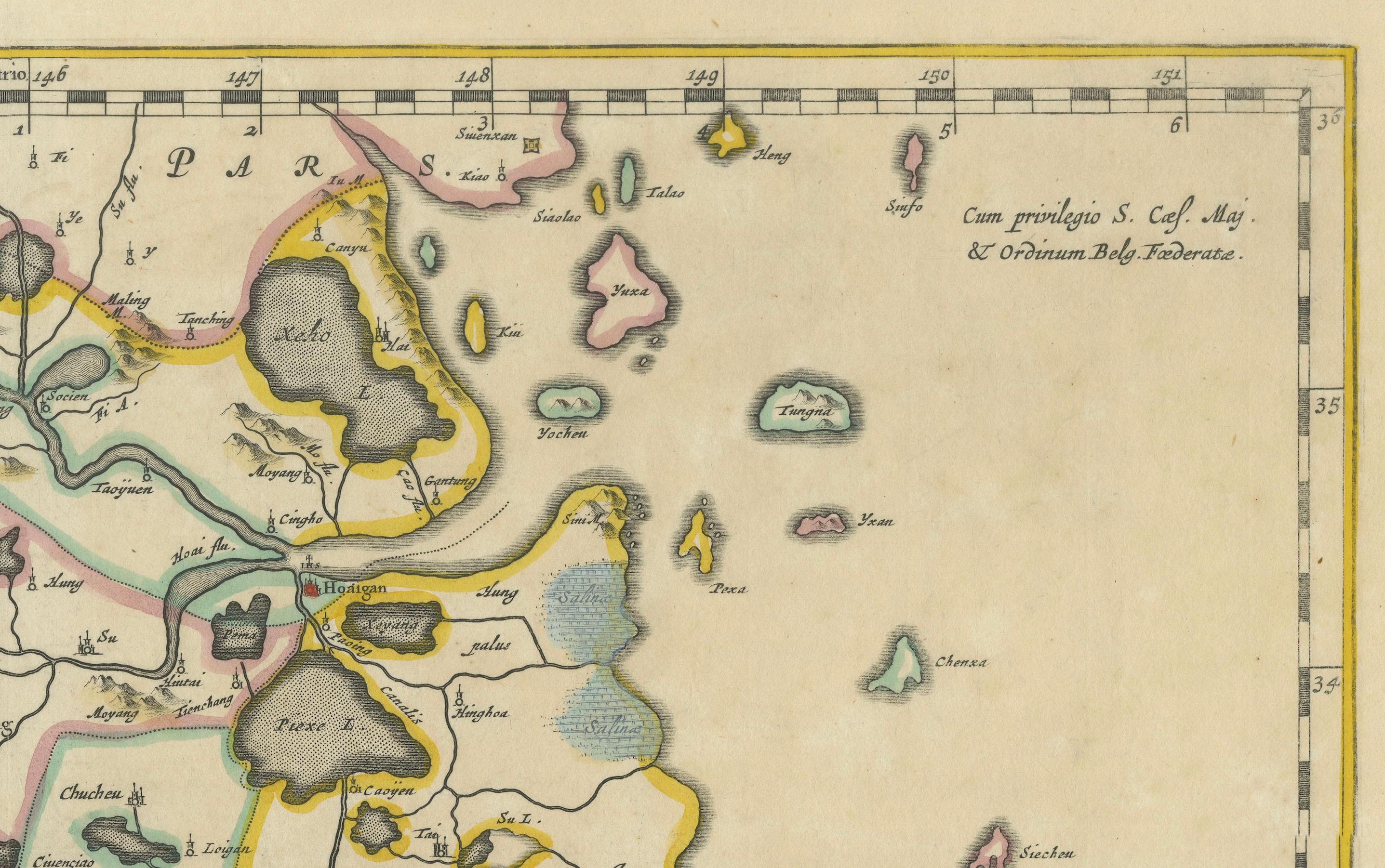 Engraved Original 17th-Century Antique Map of Nanjing Province, China – by Blaeu For Sale