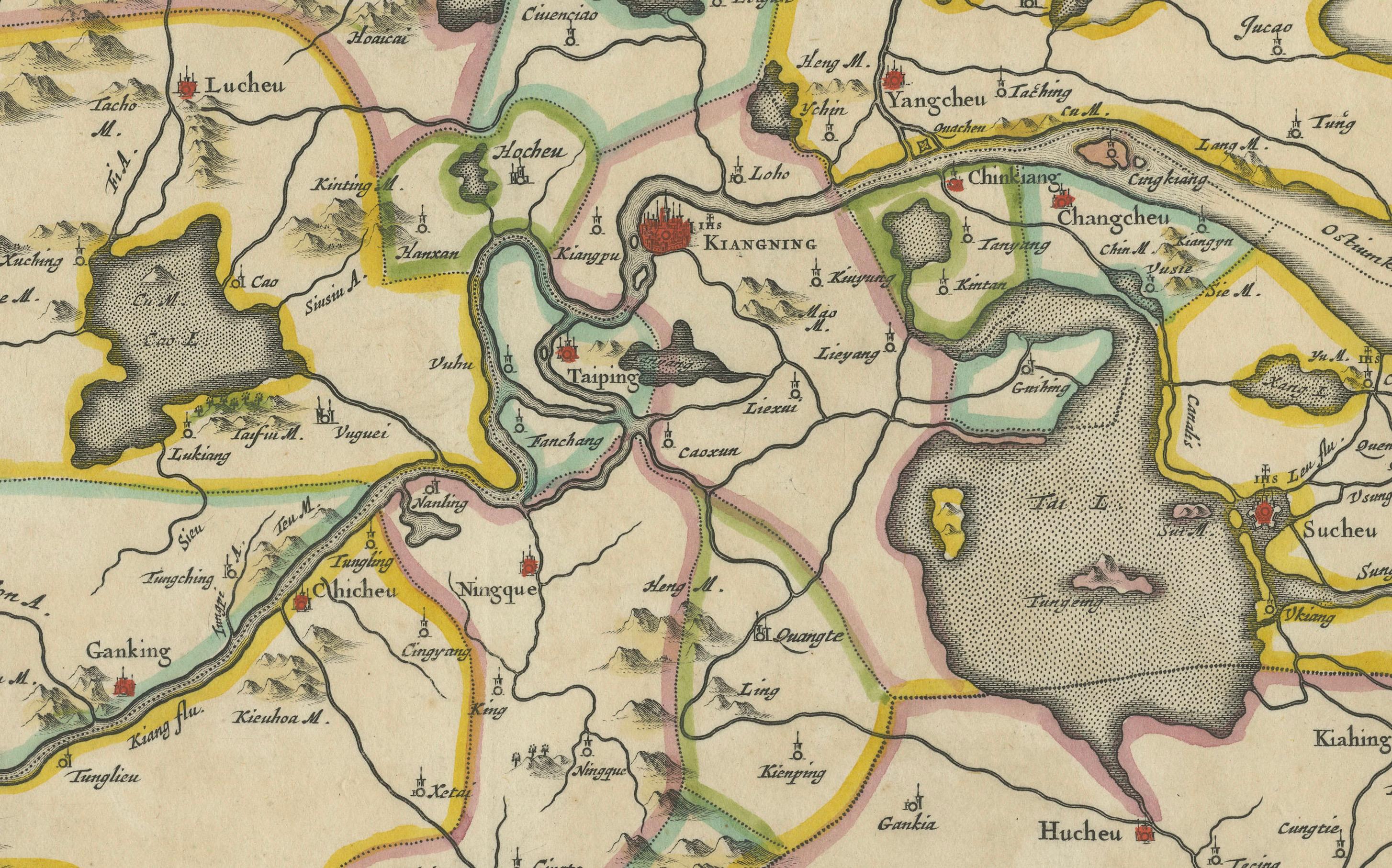 Paper Original 17th-Century Antique Map of Nanjing Province, China – by Blaeu For Sale