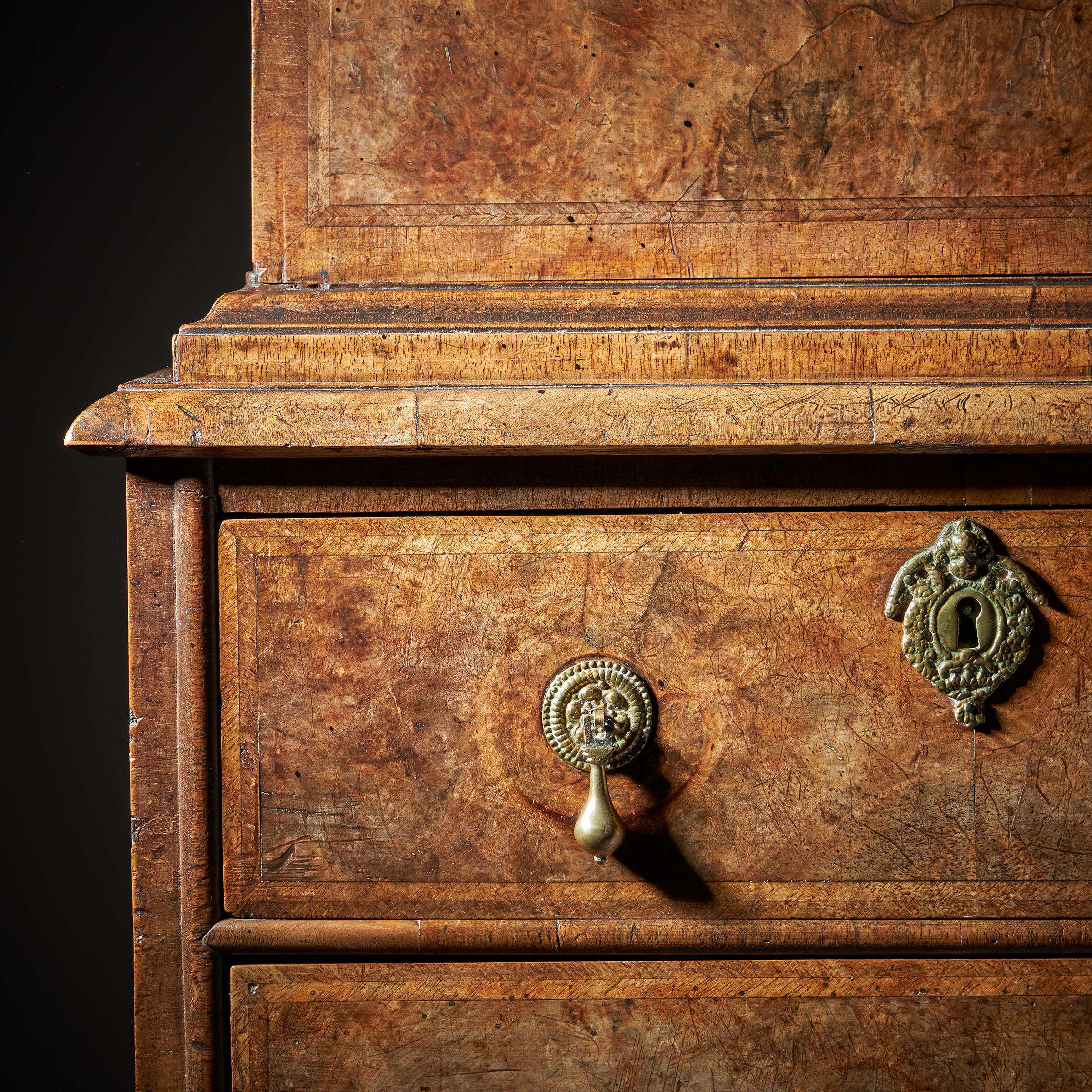 Original 17th Century William and Mary Burr Walnut Cabinet on Chest 6