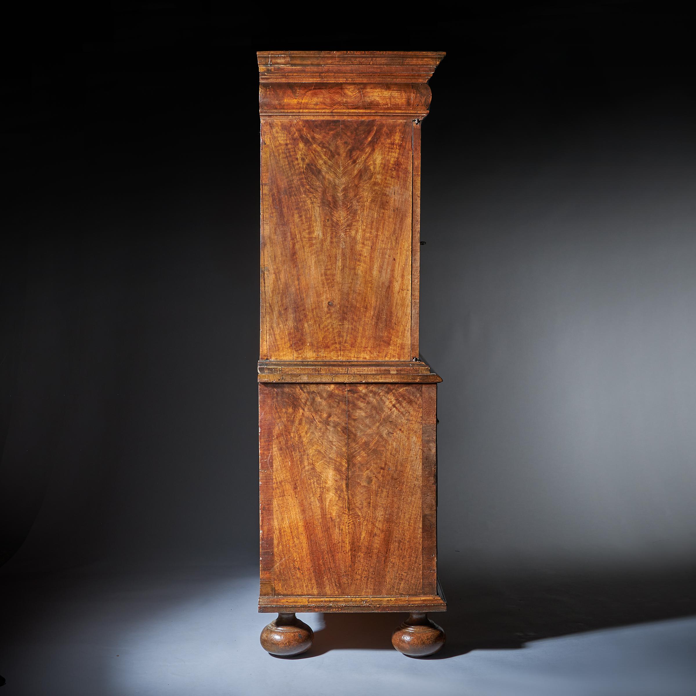 18th Century and Earlier Original 17th Century William and Mary Burr Walnut Cabinet on Chest