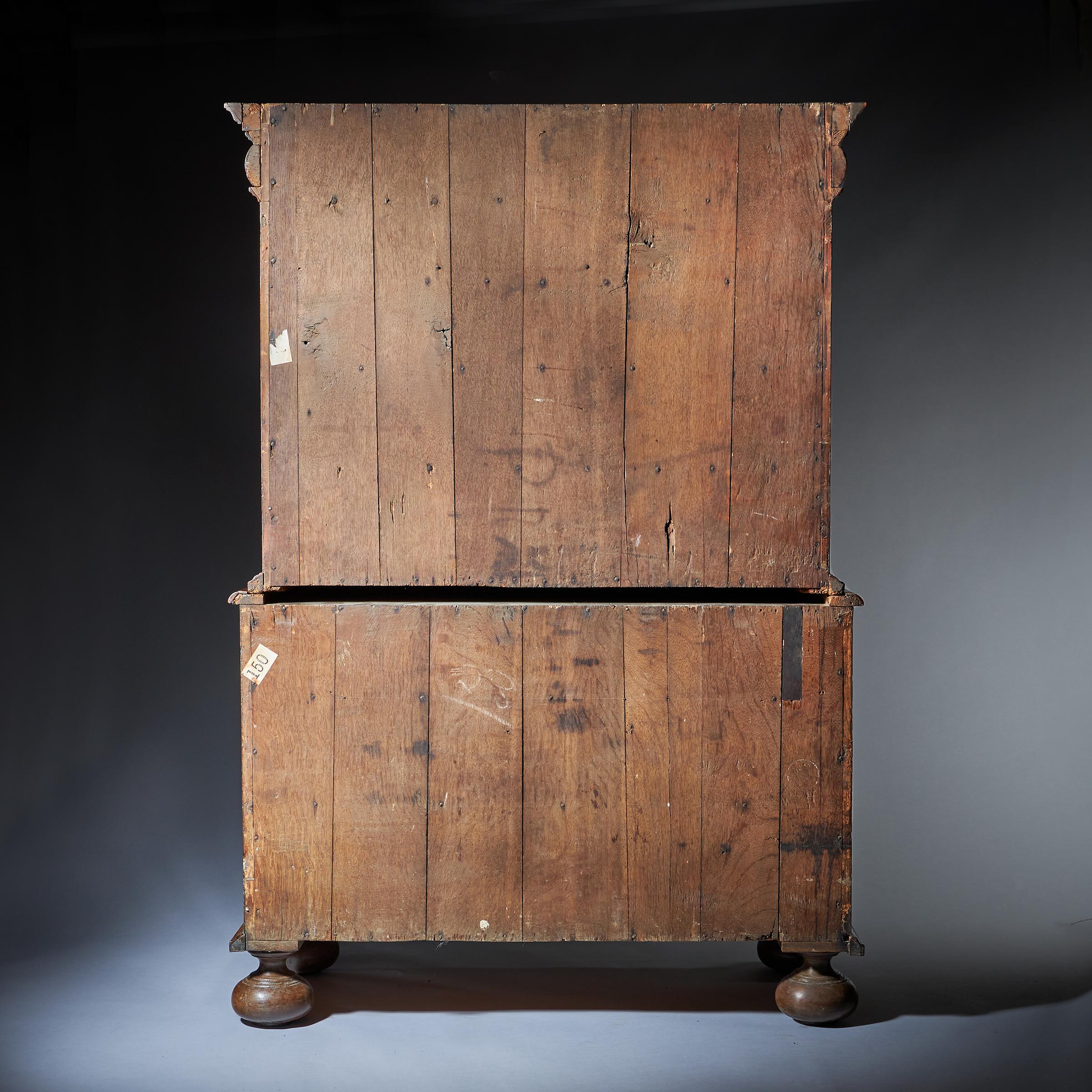 Original 17th Century William and Mary Burr Walnut Cabinet on Chest 1
