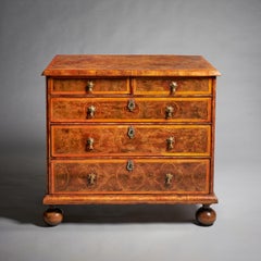 Original 17th Century William and Mary Olive Oyster Chest, Circa 1690 England