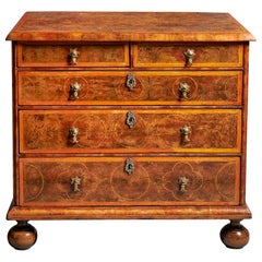 Original 17th Century William and Mary Olive Oyster Chest, Circa 1690 England