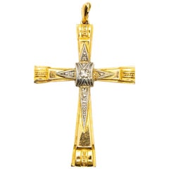 Original 18 Karat Gold and Platinum Diamond Cross