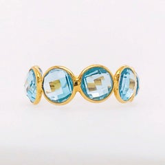 Original 18 Karat Gold Blue Topaz Gemstone Adjustable Band, 18 Karat Yellow Gold