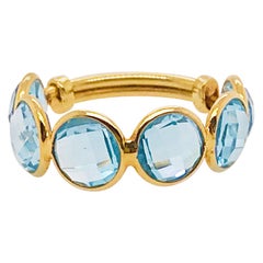 Original 18 Karat Gold Blue Topaz Gemstone Adjustable Band, 18 Karat Yellow Gold