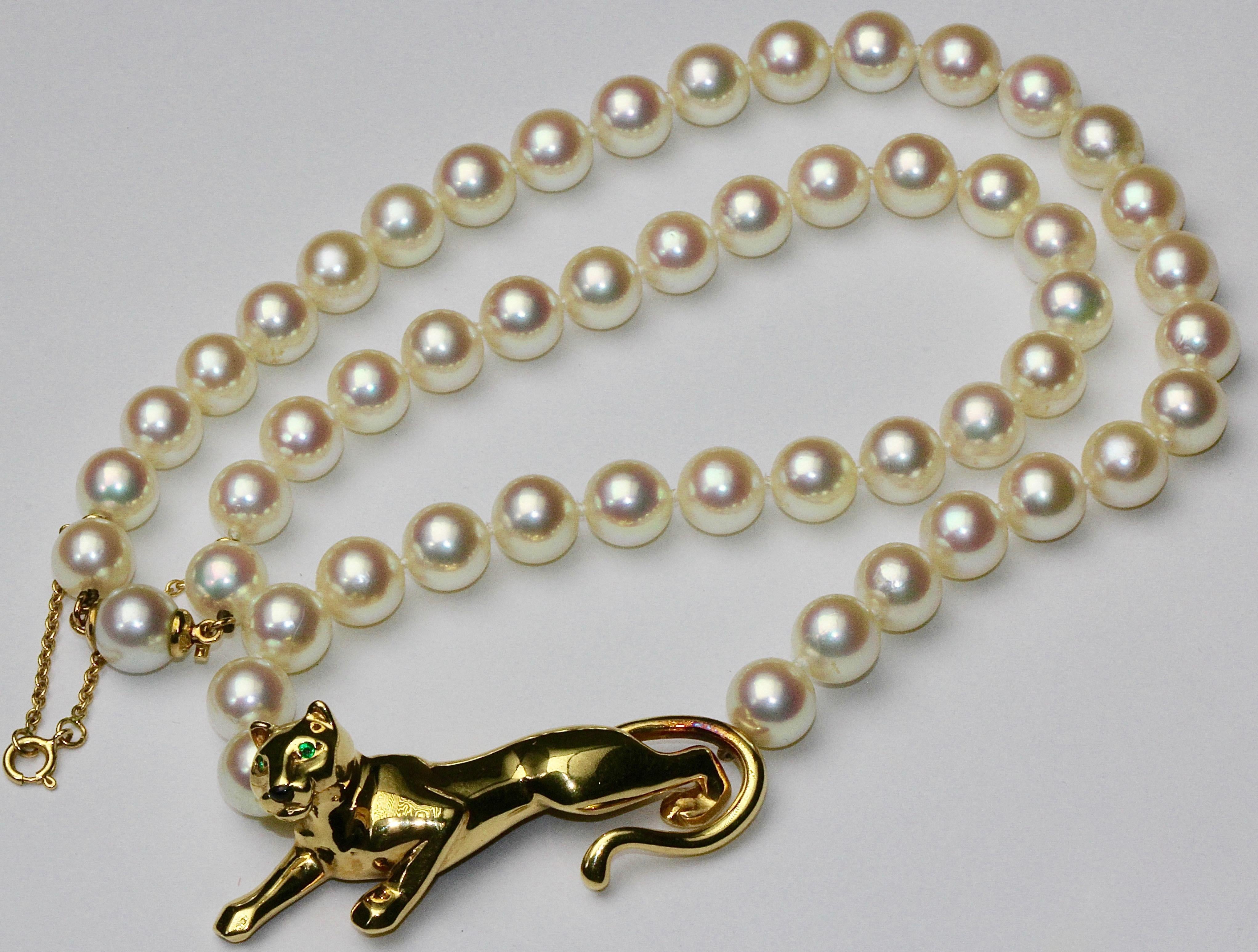 Original 18 Karat Gold Cartier Panthere Beaded Pearl Necklace 3