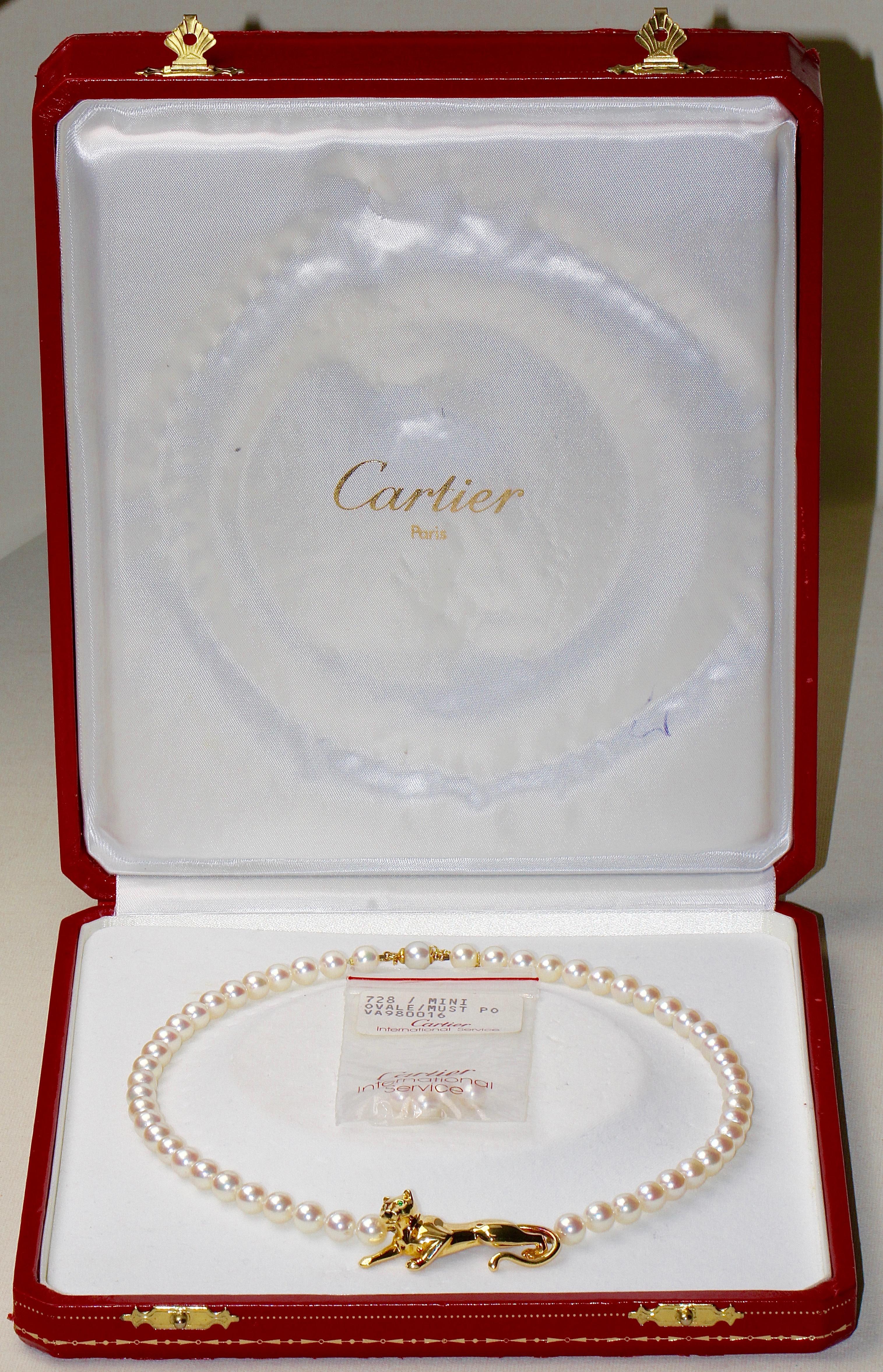 Original 18 Karat Gold Cartier Panthere Beaded Pearl Necklace 7