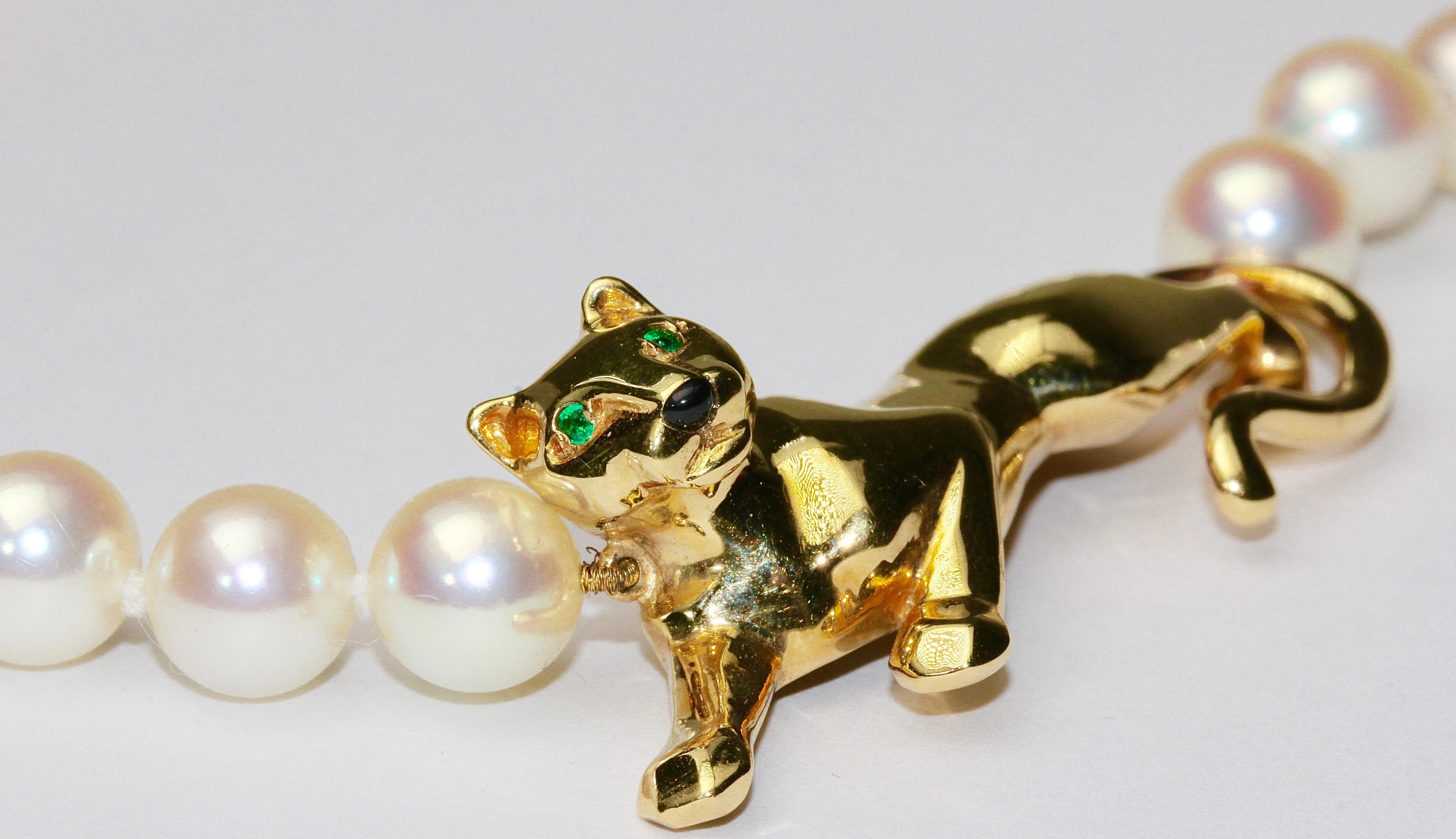 Women's Original 18 Karat Gold Cartier Panthere Beaded Pearl Necklace