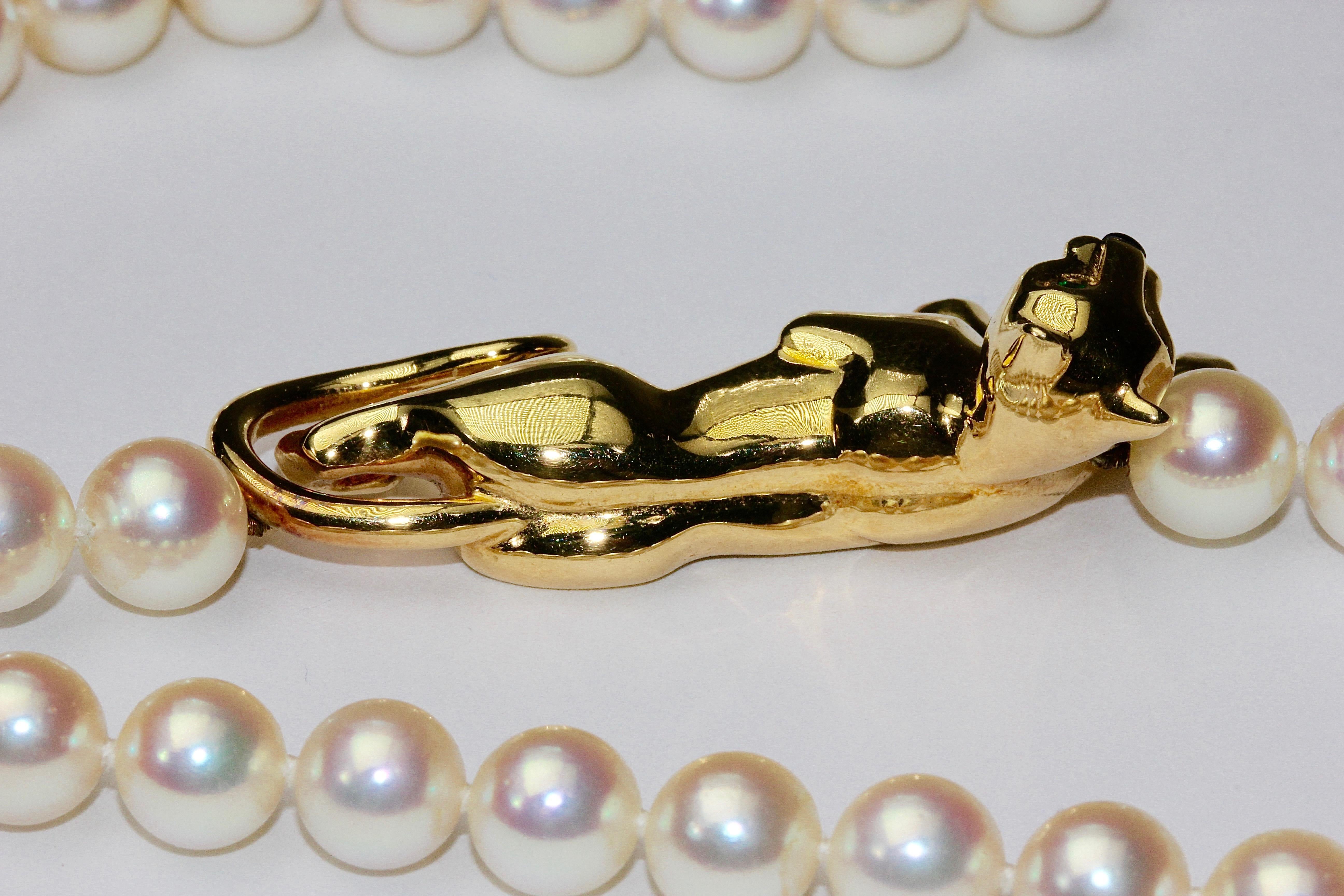 Original 18 Karat Gold Cartier Panthere Beaded Pearl Necklace 1