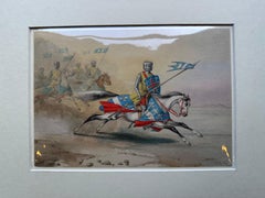 Original 1841 Watercolor of Knight on Horseback by Rémy Eugène Julièn