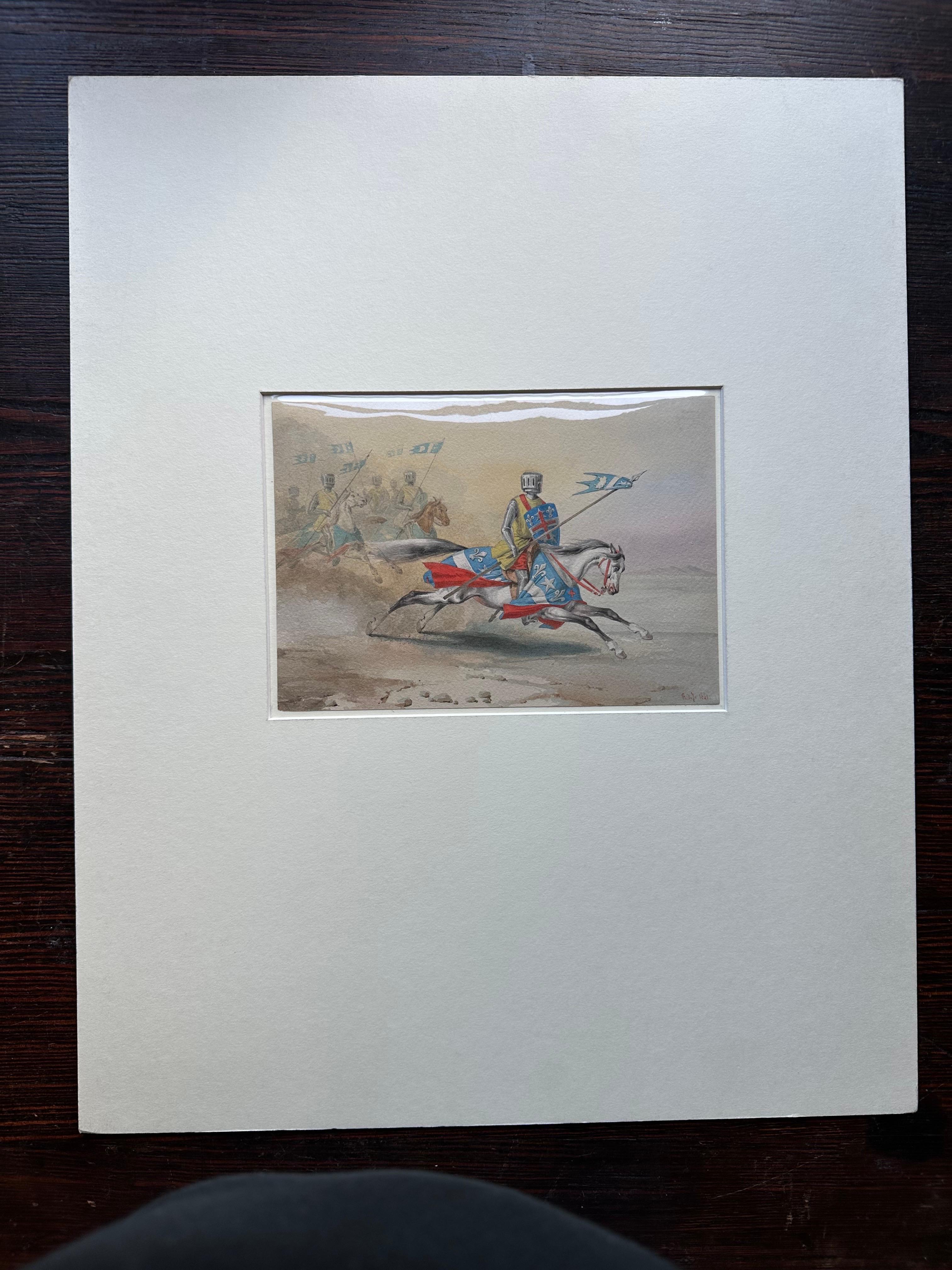 Originalaquarell eines Ritters zu Pferd von Rémy Eugène Julièn aus dem Jahr 1841 (Papier) im Angebot