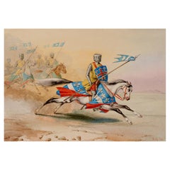 Original 1841 Watercolor of Knight on Horseback by Rémy Eugène Julièn
