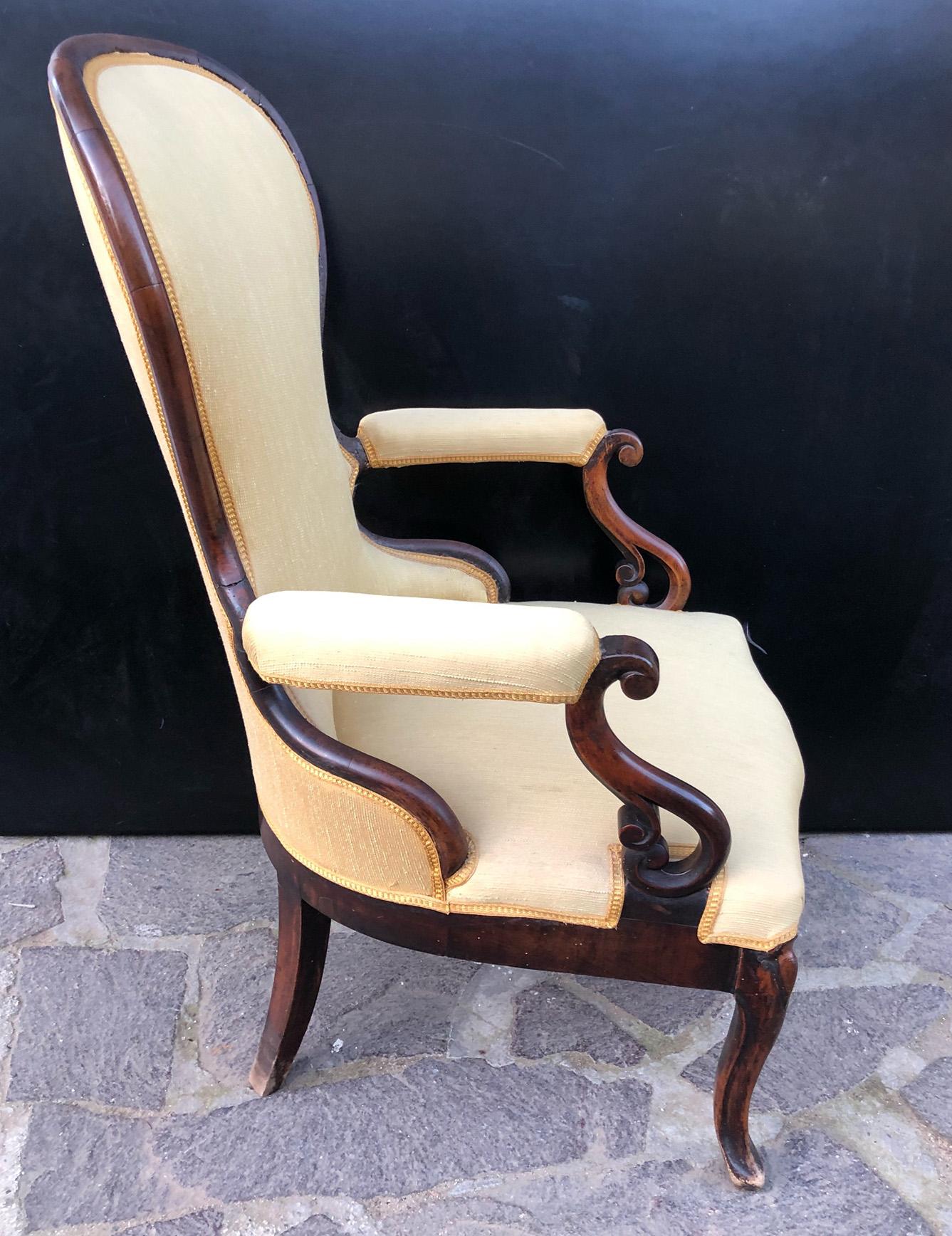 Uncommon Italian Armchair in Solid Walnut with New Upholstery For Sale 5