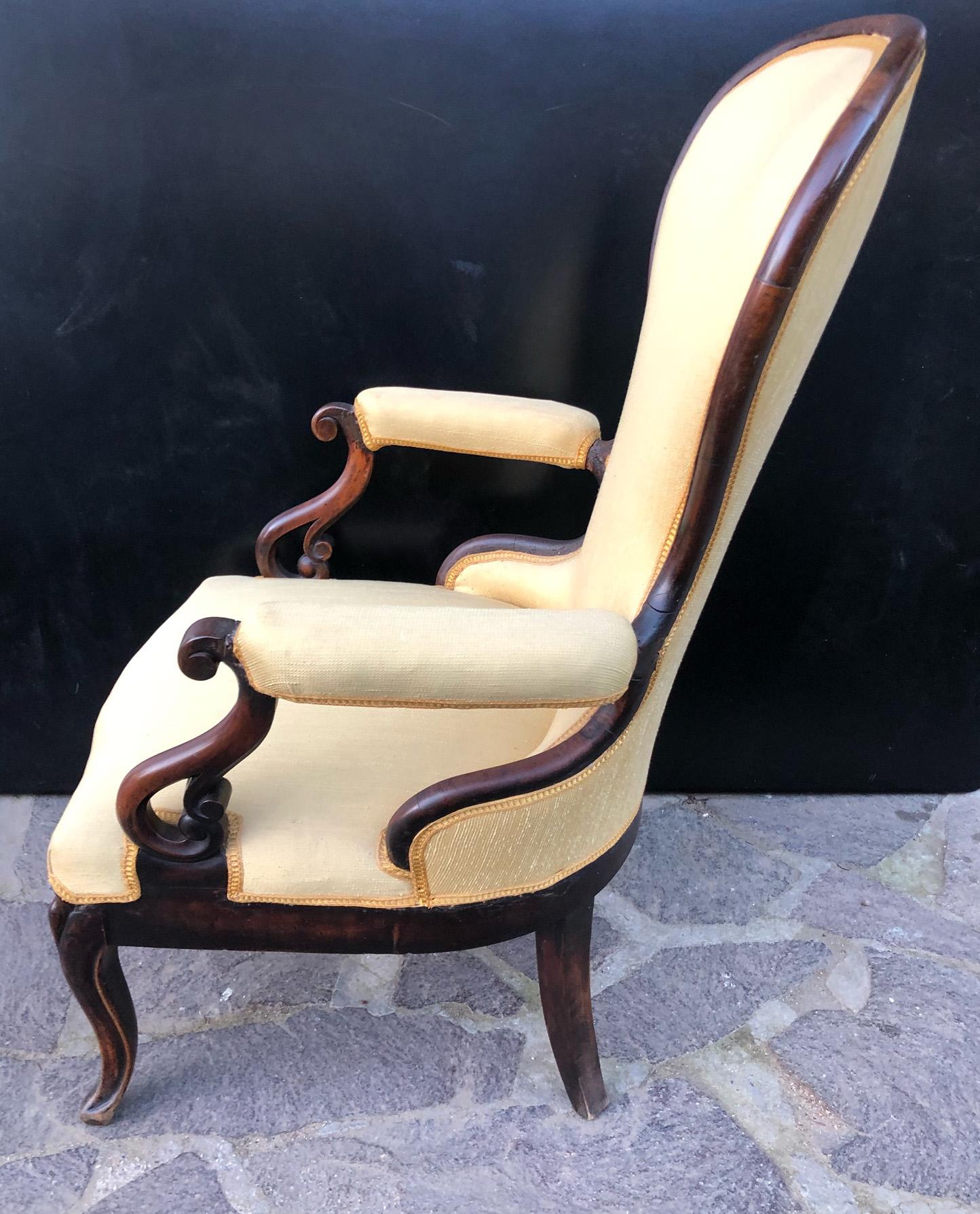 Uncommon Italian Armchair in Solid Walnut with New Upholstery For Sale 6