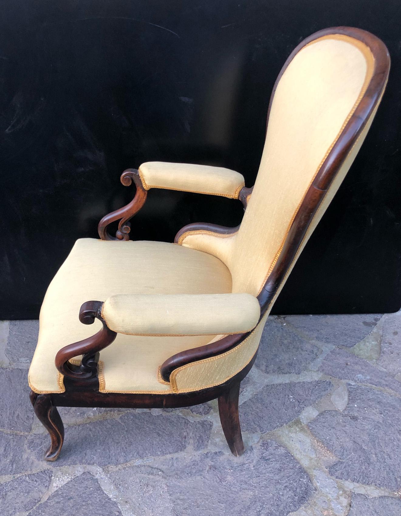 Uncommon Italian Armchair in Solid Walnut with New Upholstery For Sale 4