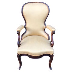 Uncommon Italian Armchair in Solid Walnut with New Upholstery