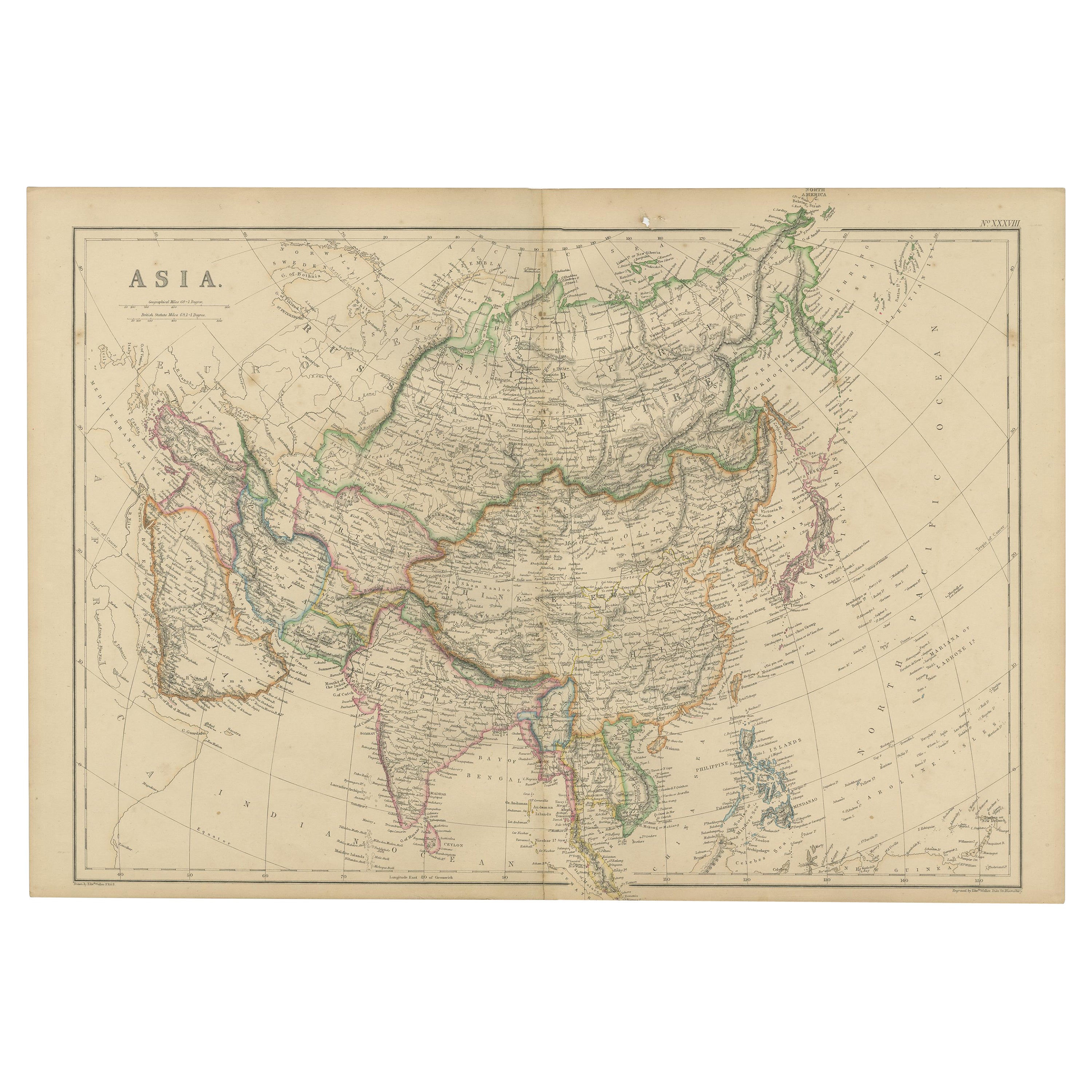 Carte originale d'Asie de 1859 de W.G. Atlas impérial de la géographie moderne de Blackie