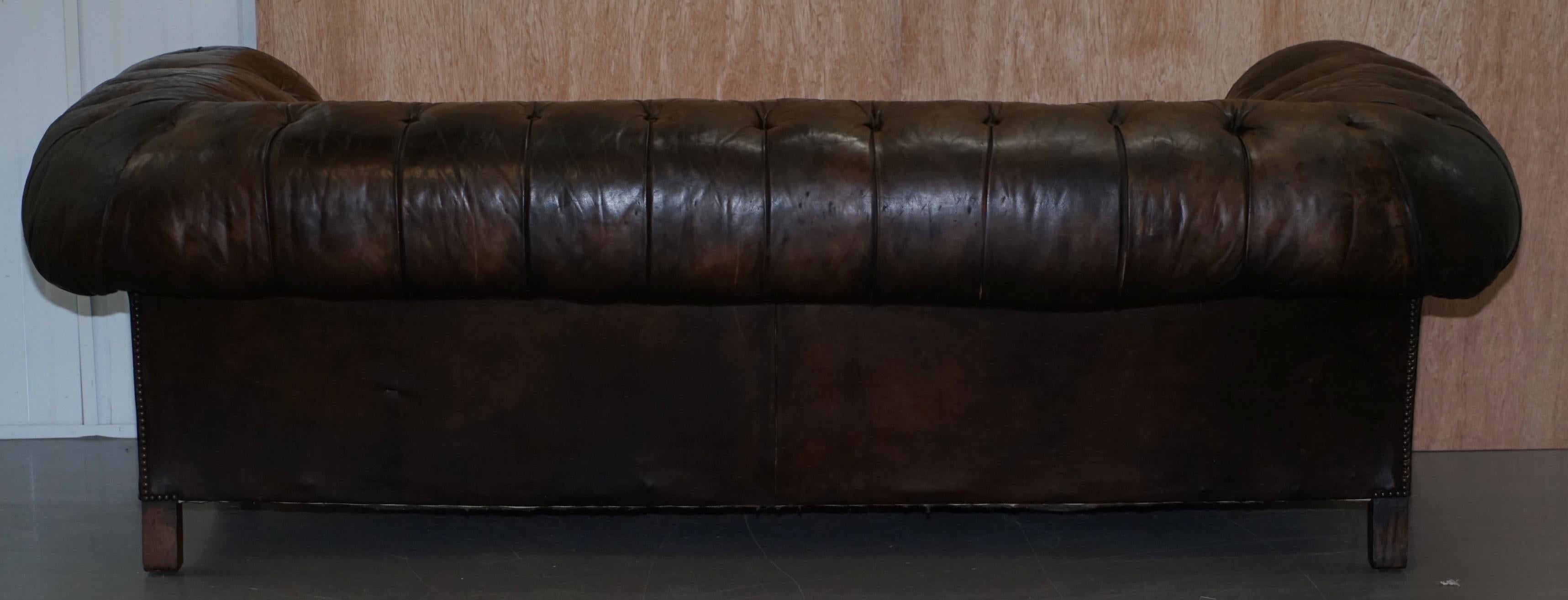 Original 1880 Brown Leather Victorian Chesterfield Club Sofa Horse Hair Filled 7