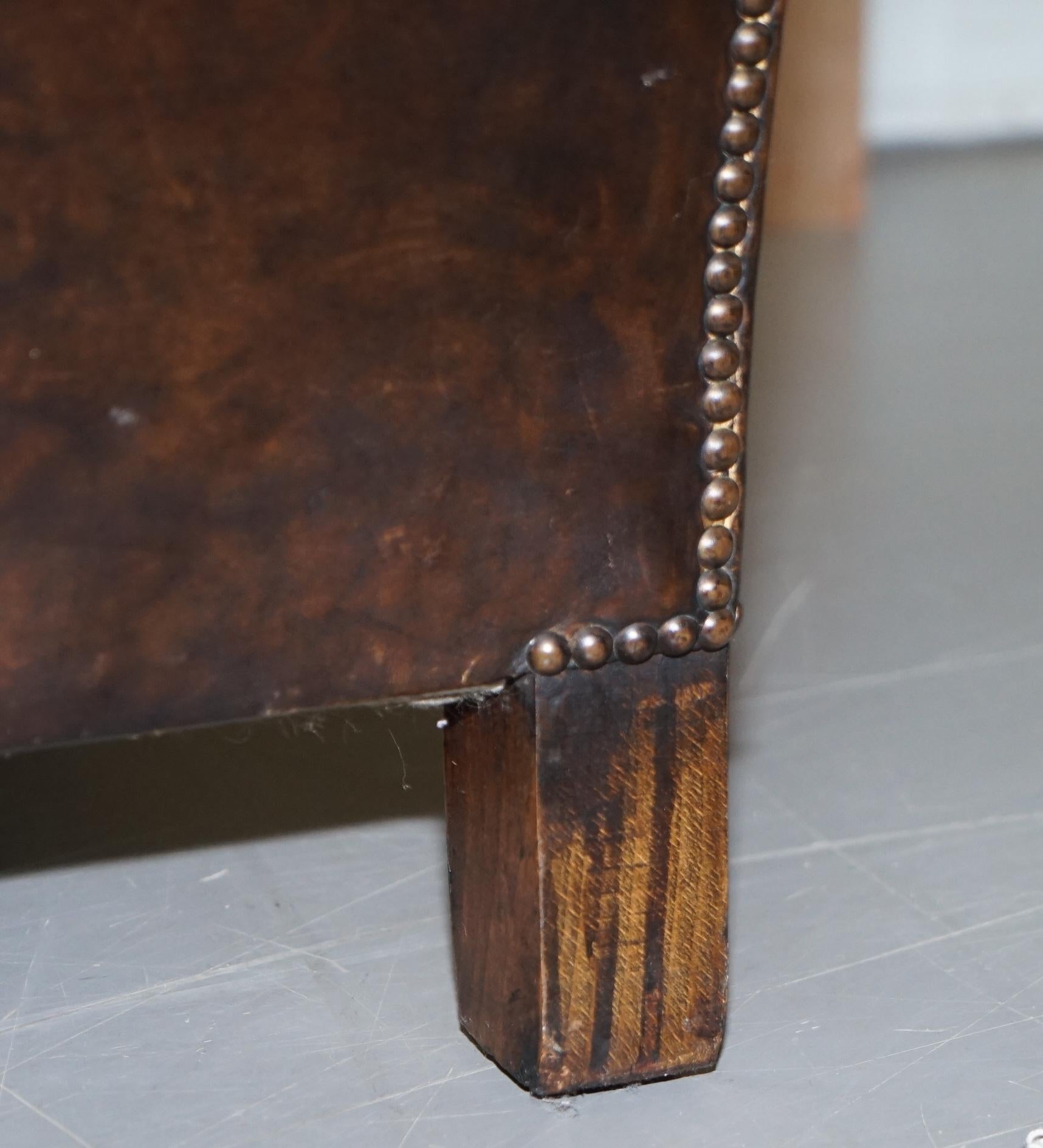 Original 1880 Brown Leather Victorian Chesterfield Club Sofa Horse Hair Filled 8
