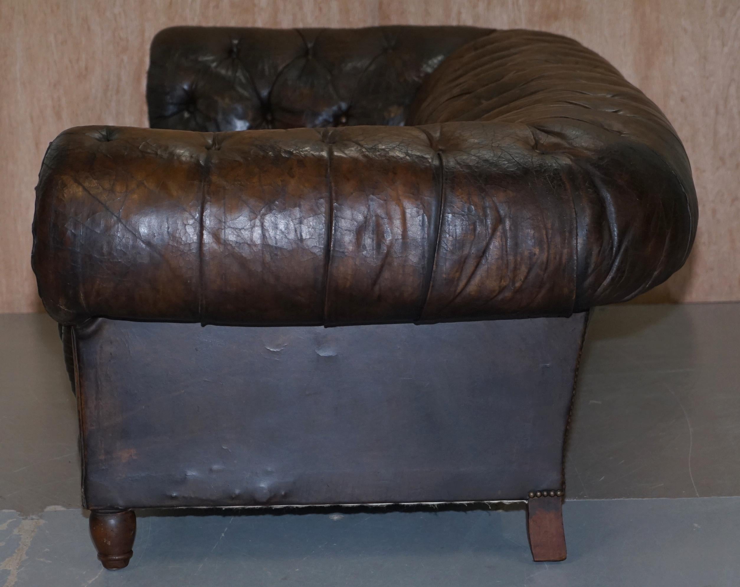 Original 1880 Brown Leather Victorian Chesterfield Club Sofa Horse Hair Filled 9
