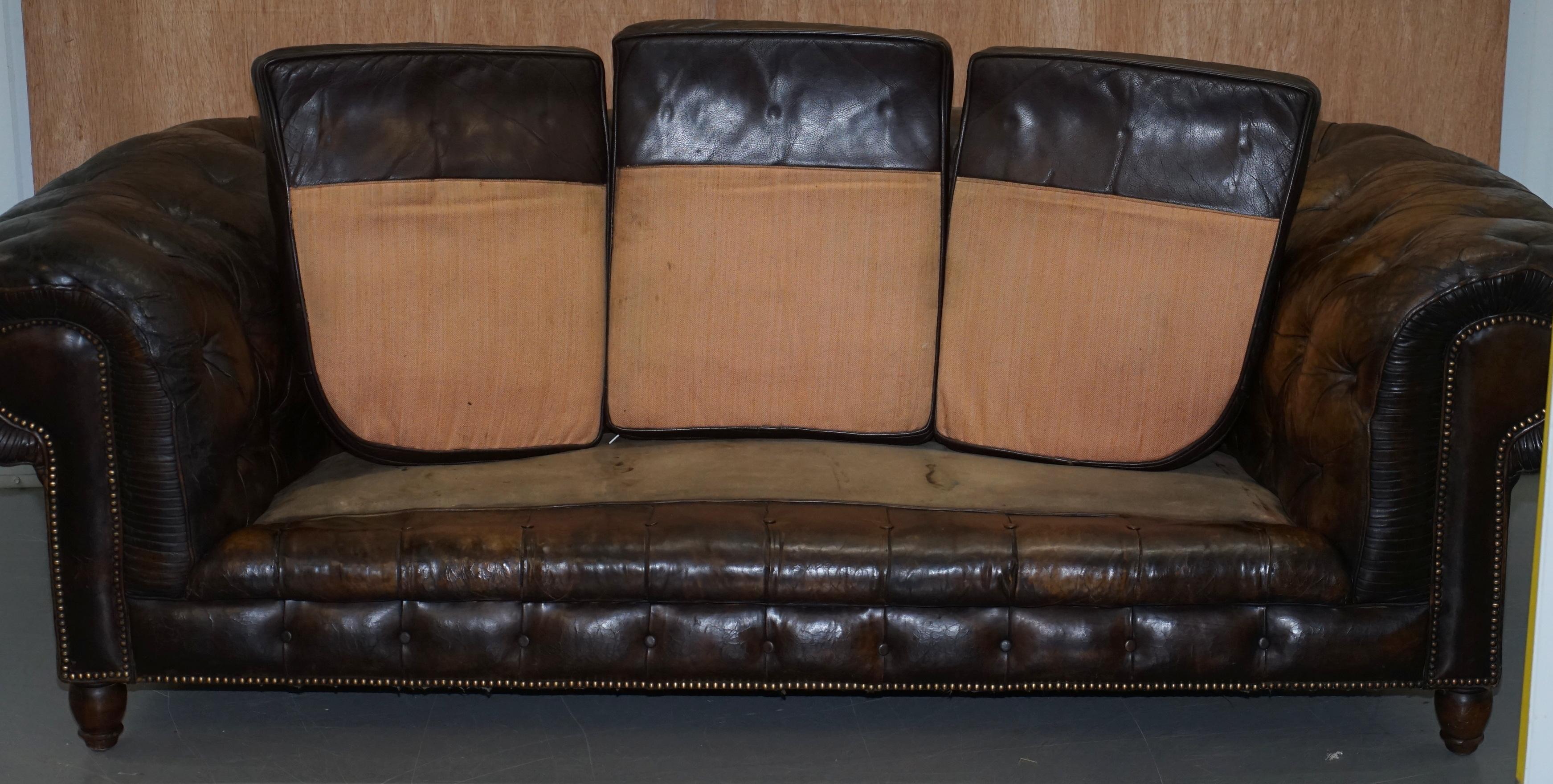 Original 1880 Brown Leather Victorian Chesterfield Club Sofa Horse Hair Filled 10