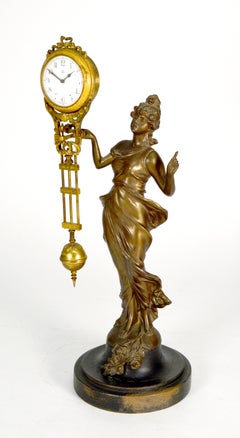 Original 1900 Antique German Junghans Diana Lady Statue 8 Day Swinging Clock