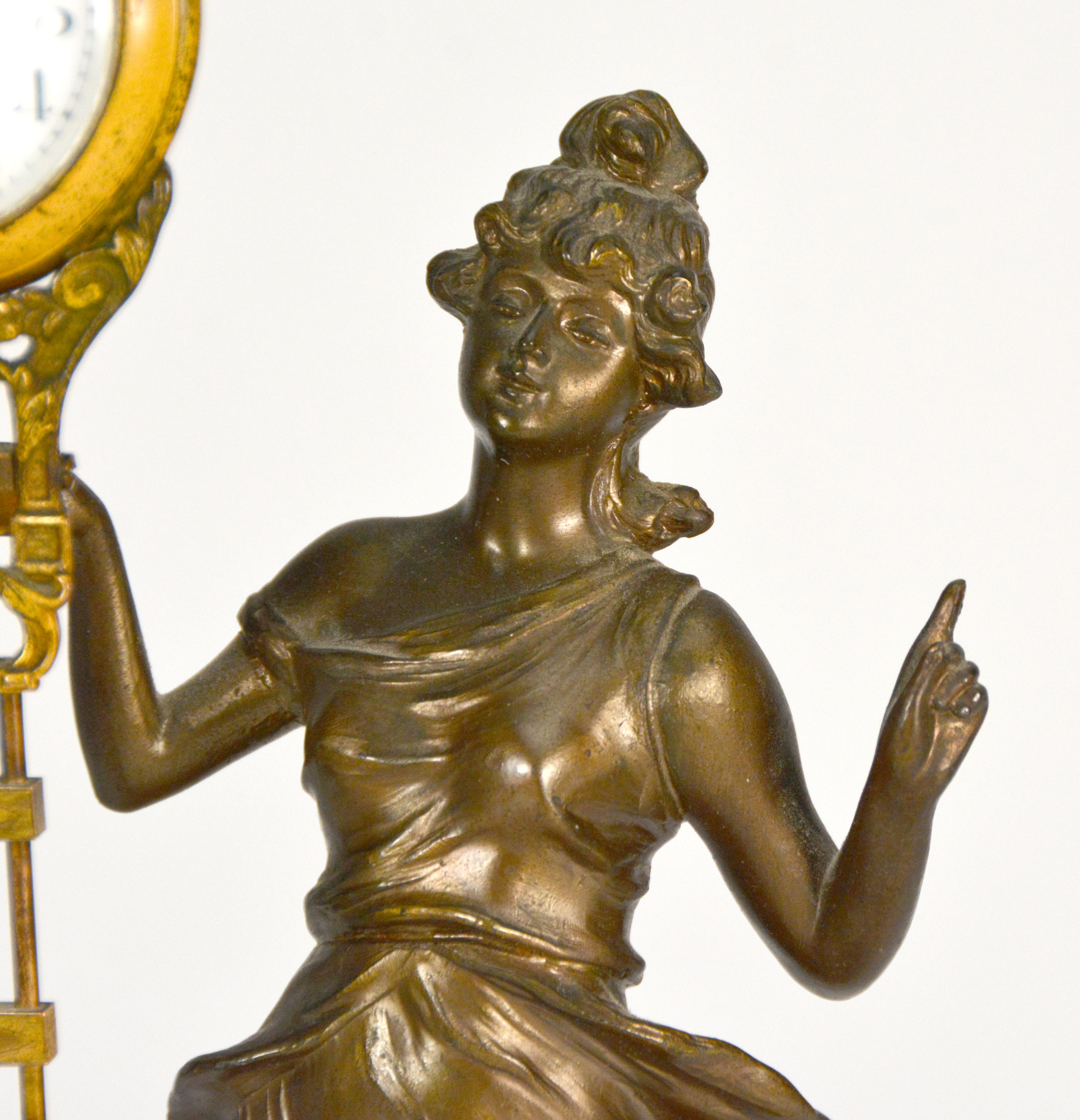 Original 1900 Antique German Junghans Diana Lady Statue 8 Day Swinging Clock For Sale 2