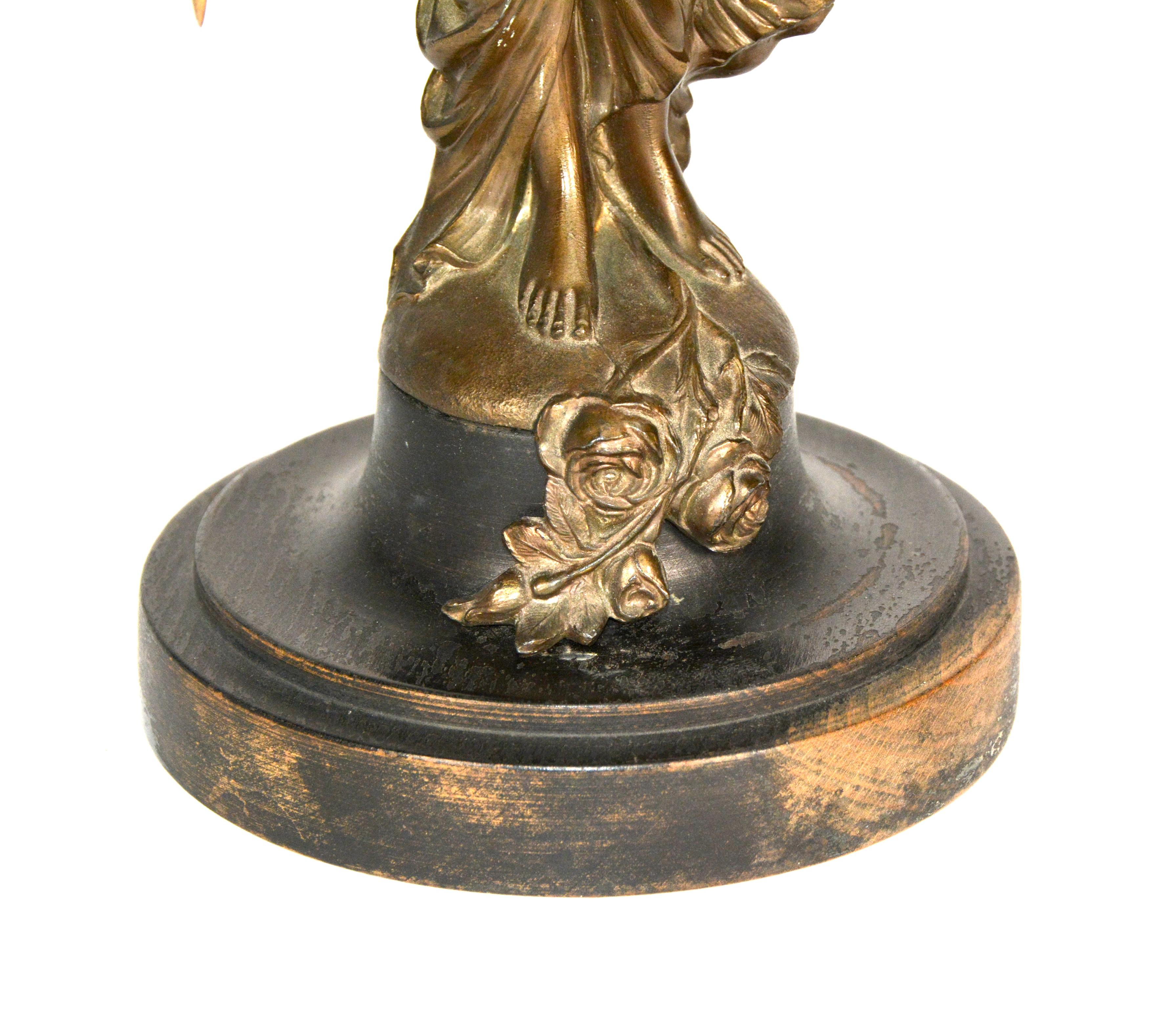 Original 1900 Antique German Junghans Diana Lady Statue 8 Day Swinging Clock For Sale 3