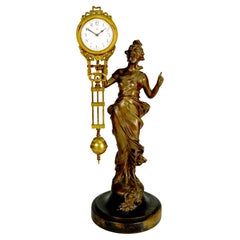 Original 1900 Antique German Junghans Diana Lady Statue 8 Day Swinging Clock