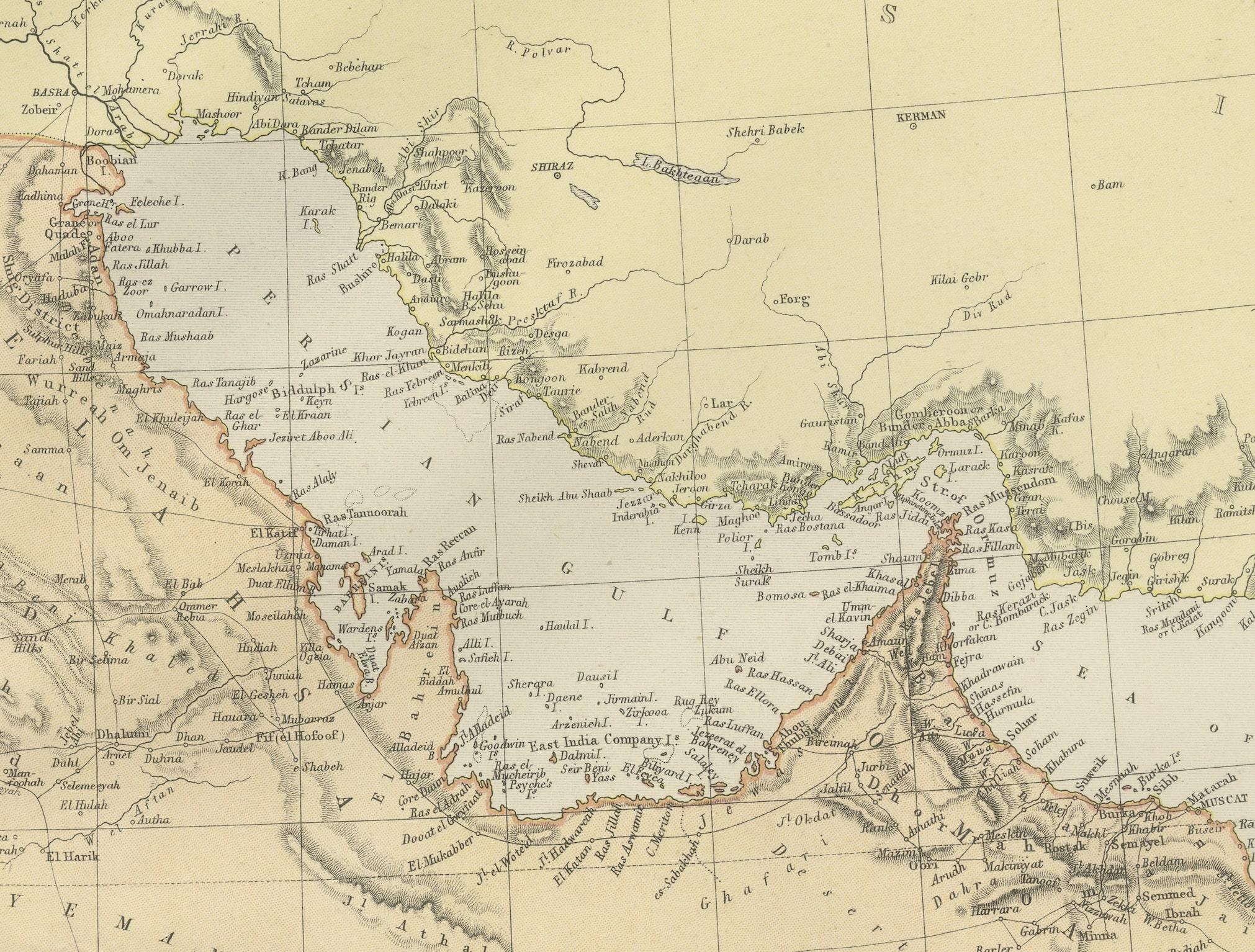 Late 19th Century Original 1882 Map of Arabia, Red Sea & Persian Gulf For Sale