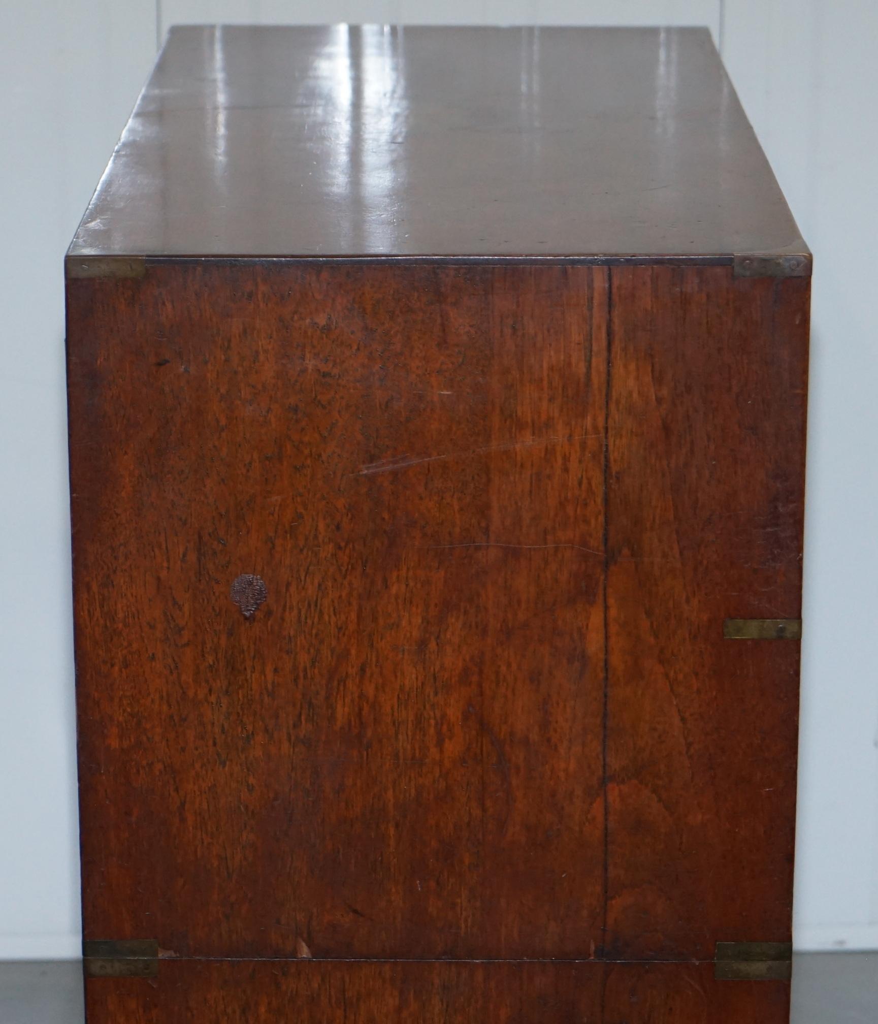 Brass Original 1890 Army & Navy C.S.L Stamped Campaign Chest of Drawers Including Desk For Sale