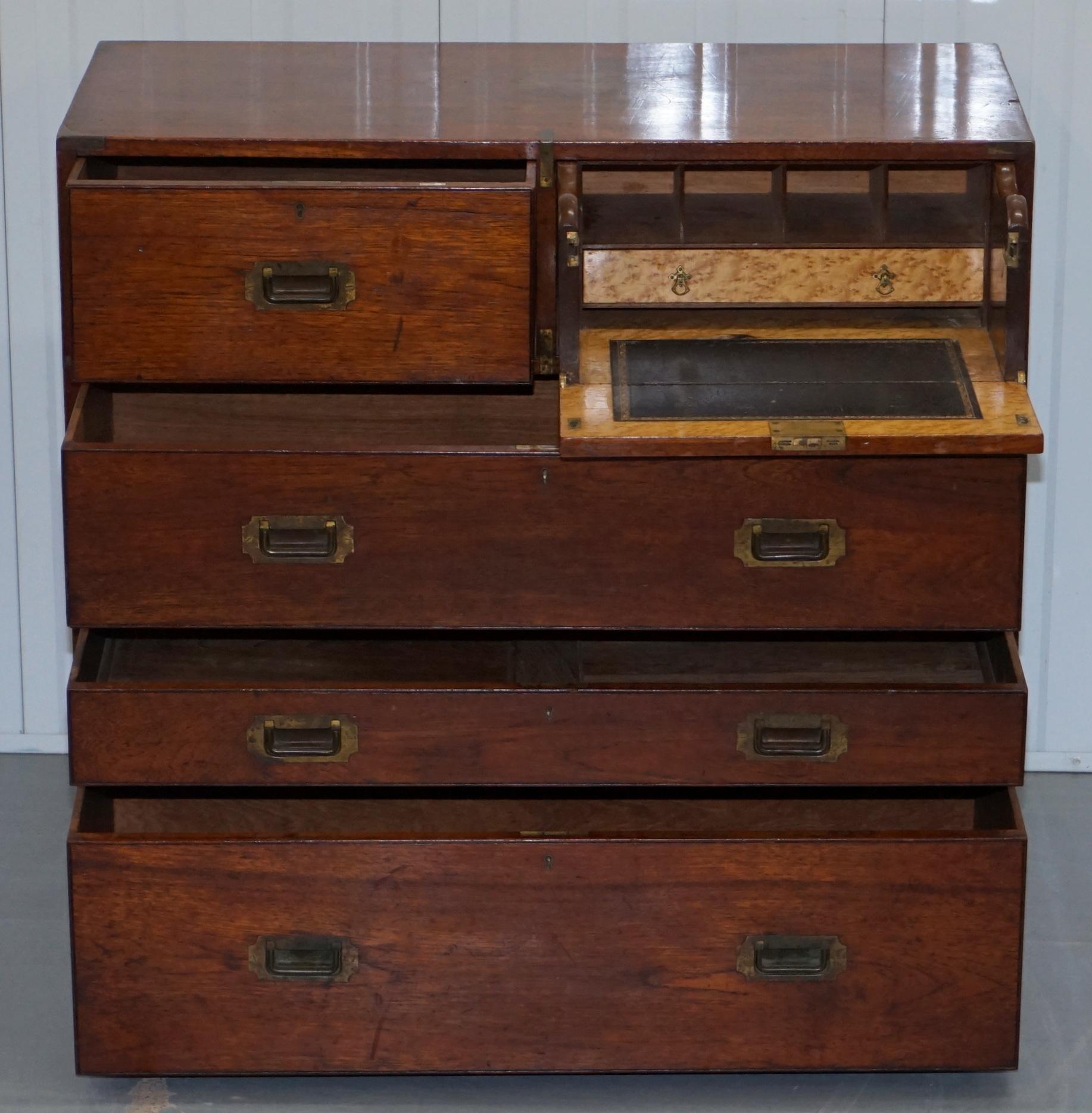 Original 1890 Army & Navy C.S.L Stamped Campaign Chest of Drawers Including Desk For Sale 3