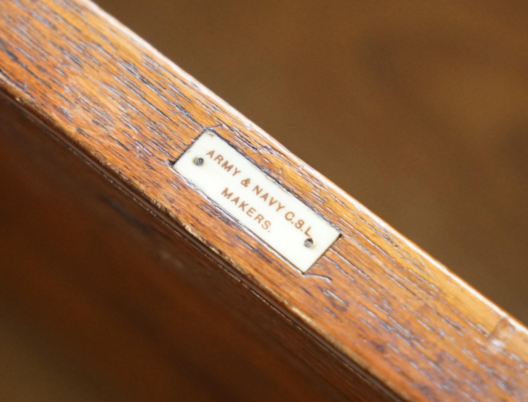 We are delighted to offer for sale this lovely very rare solid mahogany with brass trim Army & Navy C.S.L stamped officers Campaign chest of drawers with drop front Birds Eye Maple desk 

These are exceptionally rare, fully stamped to the left