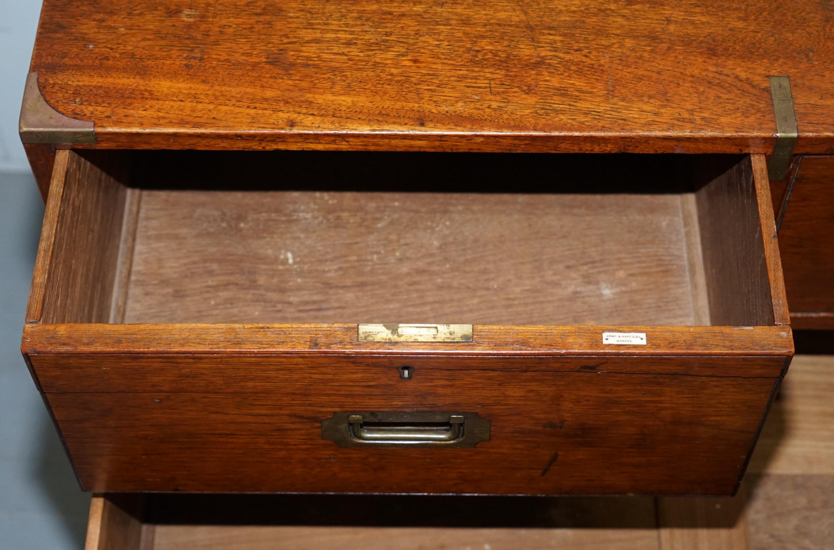Original 1890 Army & Navy C.S.L Stamped Campaign Chest of Drawers Including Desk For Sale 10