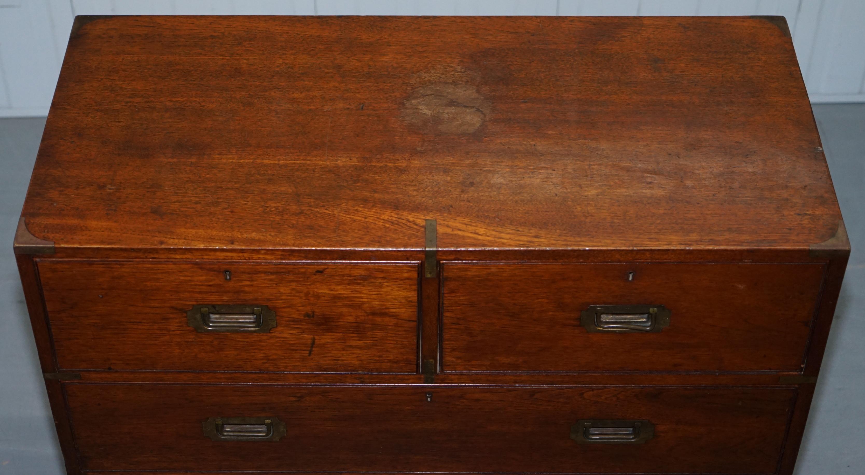 Late Victorian Original 1890 Army & Navy C.S.L Stamped Campaign Chest of Drawers Including Desk For Sale