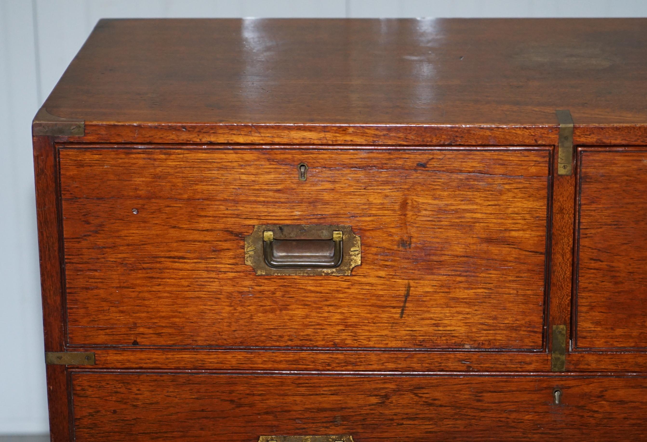 English Original 1890 Army & Navy C.S.L Stamped Campaign Chest of Drawers Including Desk For Sale