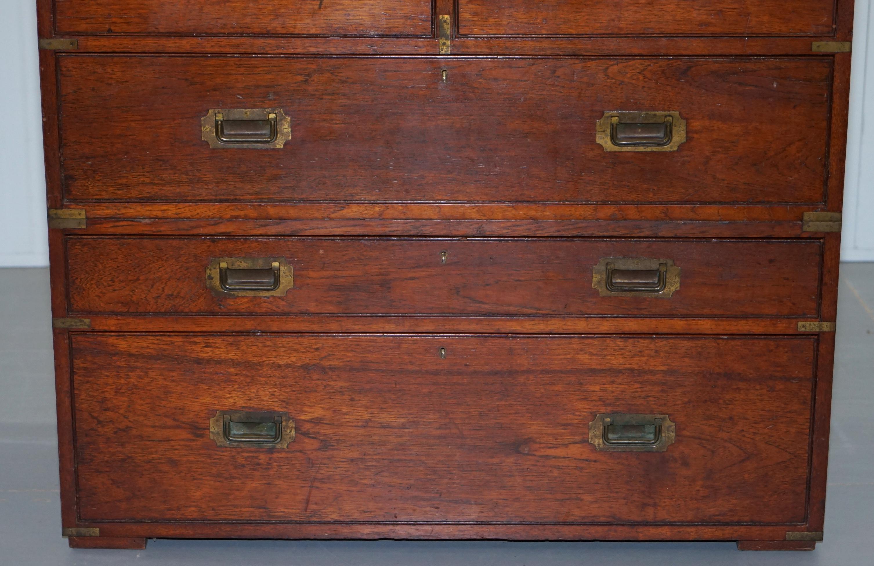 Hand-Carved Original 1890 Army & Navy C.S.L Stamped Campaign Chest of Drawers Including Desk For Sale