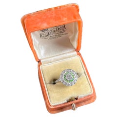 Antique Original 18ct White Gold Edwardian Demantoid Garnet & Diamond Target Ring