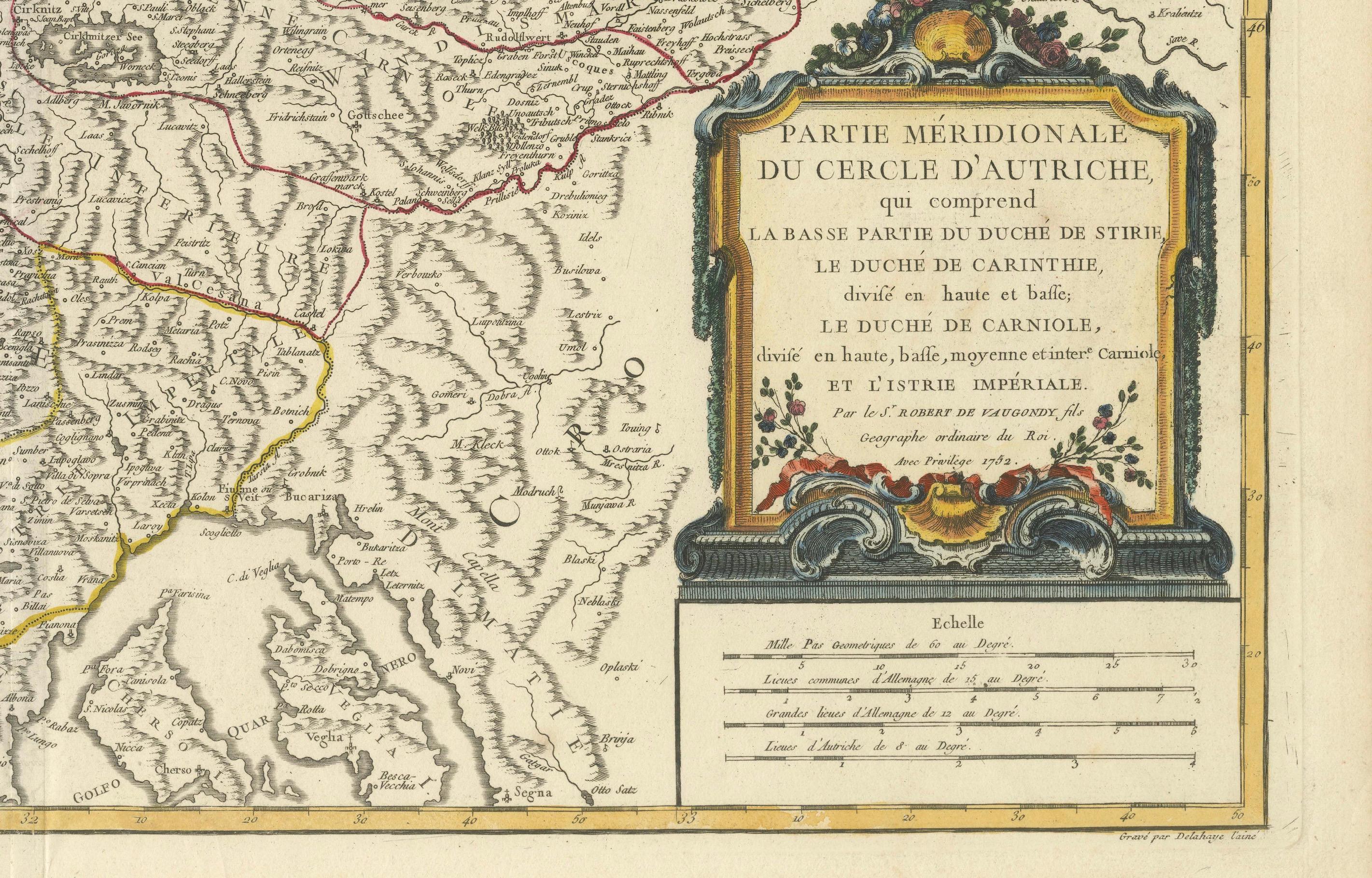 title: 18th-Century Map of Southern Austria, Carinthia, Carniola, and Styria by Robert de Vaugondy  

Description: This finely engraved 18th-century map by Gilles Robert de Vaugondy showcases the southern part of the Austrian Circle, encompassing