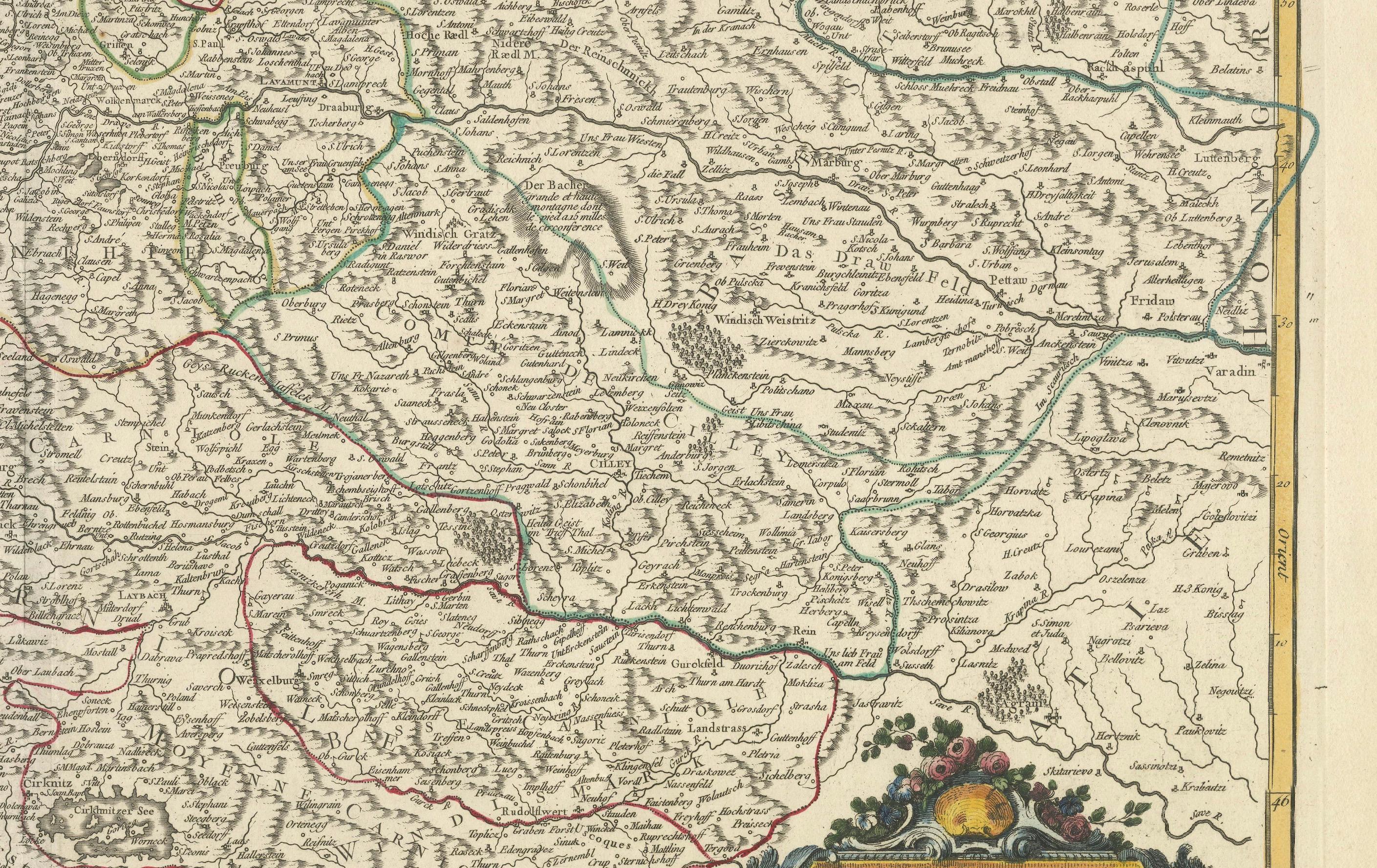 Engraved Original 18th-Century Map of Southern Austria, Carinthia, Carniola, and Styria For Sale