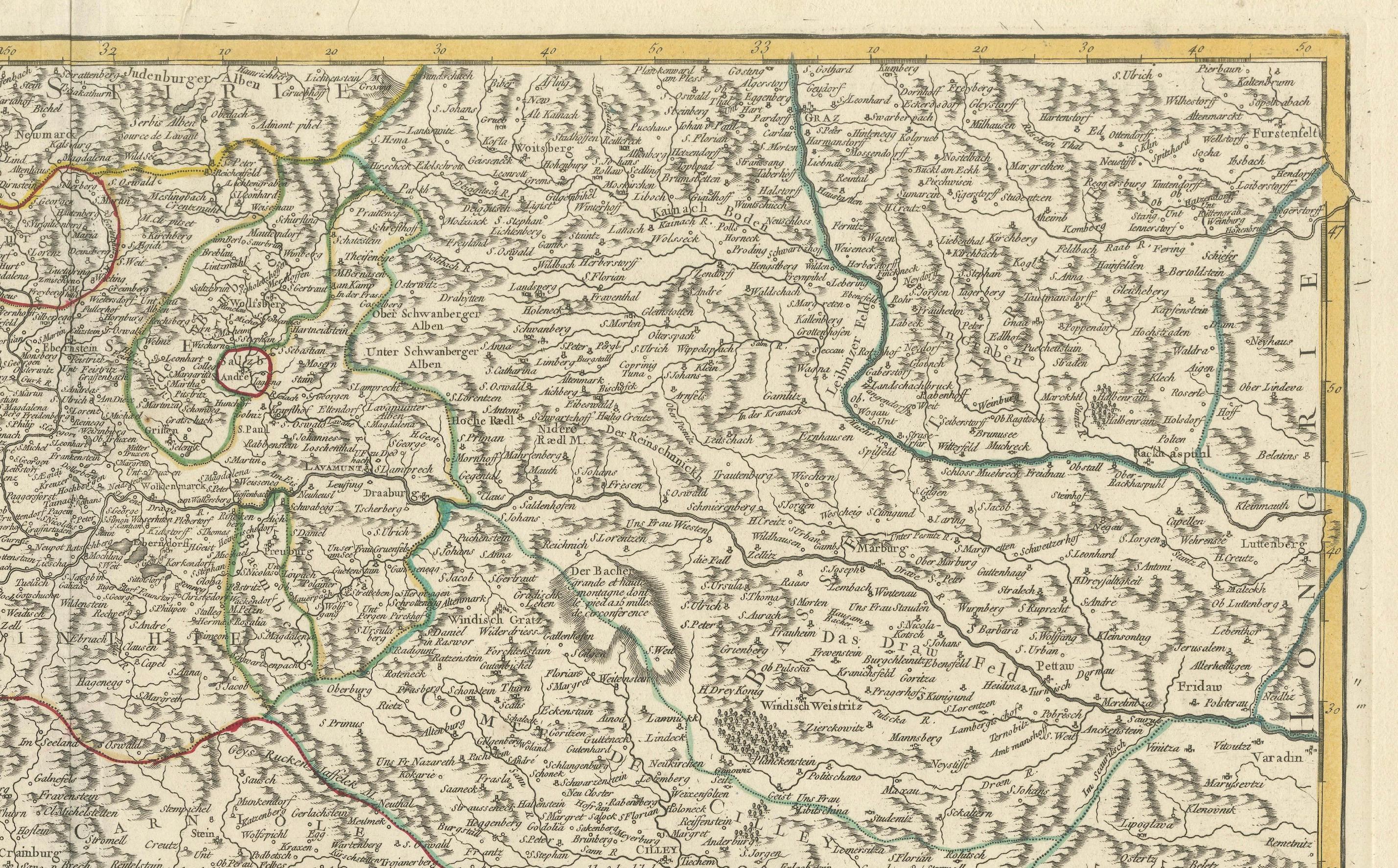 Original 18th-Century Map of Southern Austria, Carinthia, Carniola, and Styria In Good Condition For Sale In Langweer, NL