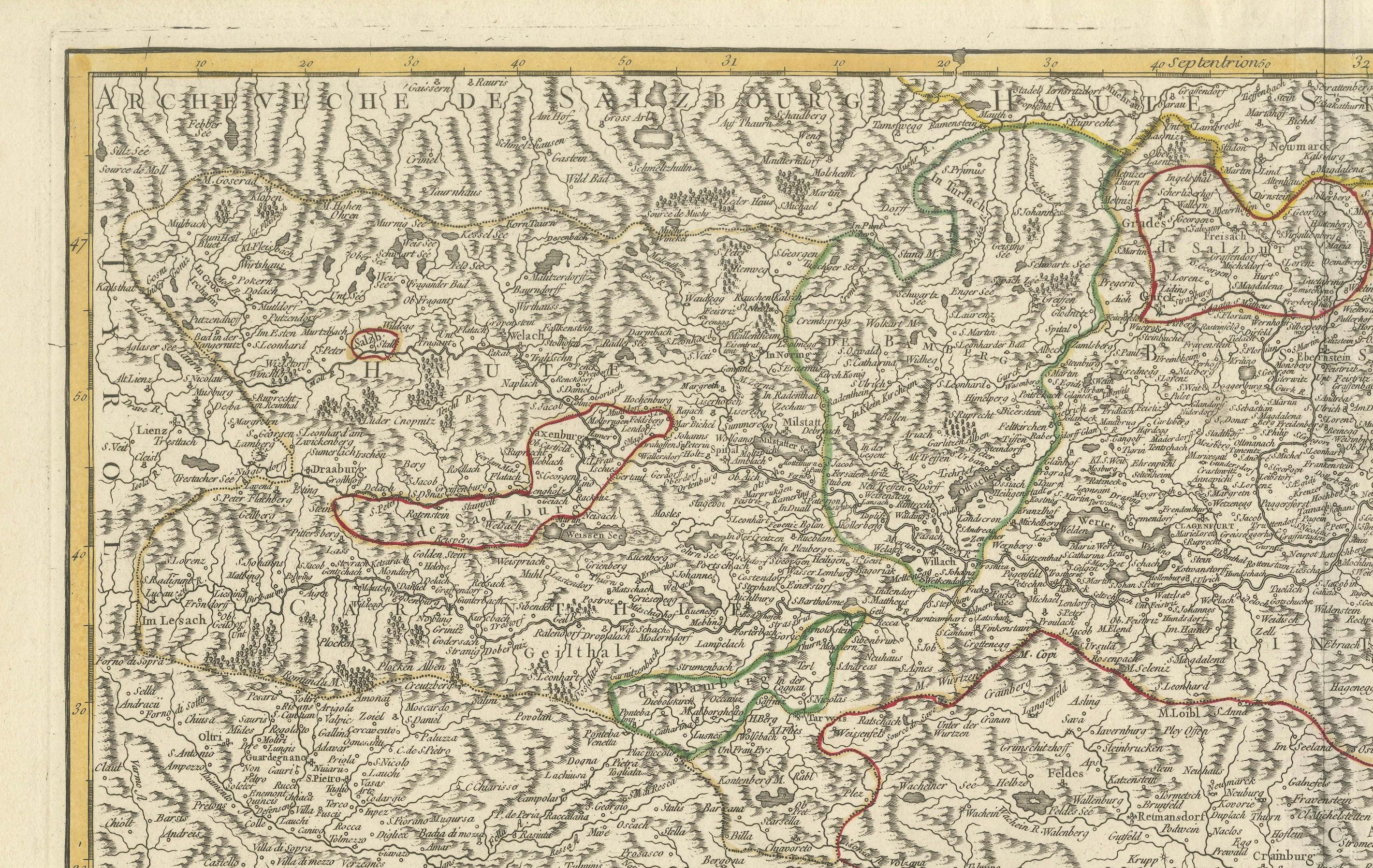 Mid-18th Century Original 18th-Century Map of Southern Austria, Carinthia, Carniola, and Styria For Sale