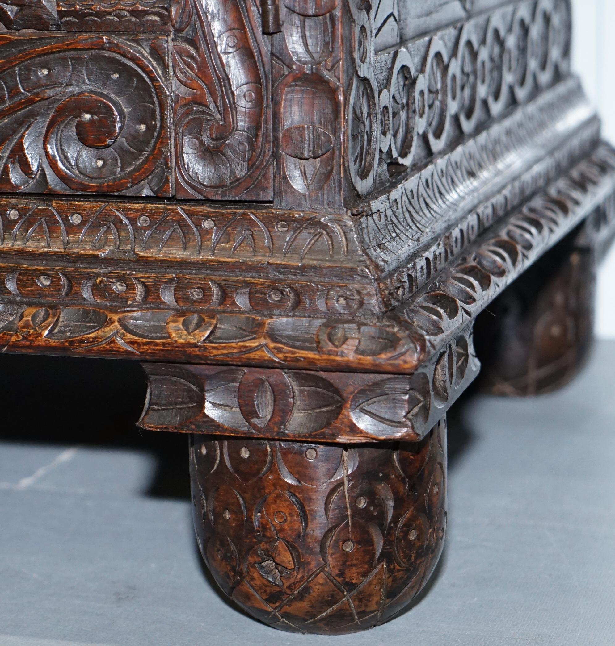 Original 18th Century Solid English Oak Hand-Carved Bookcase Cabinet, circa 1740 7