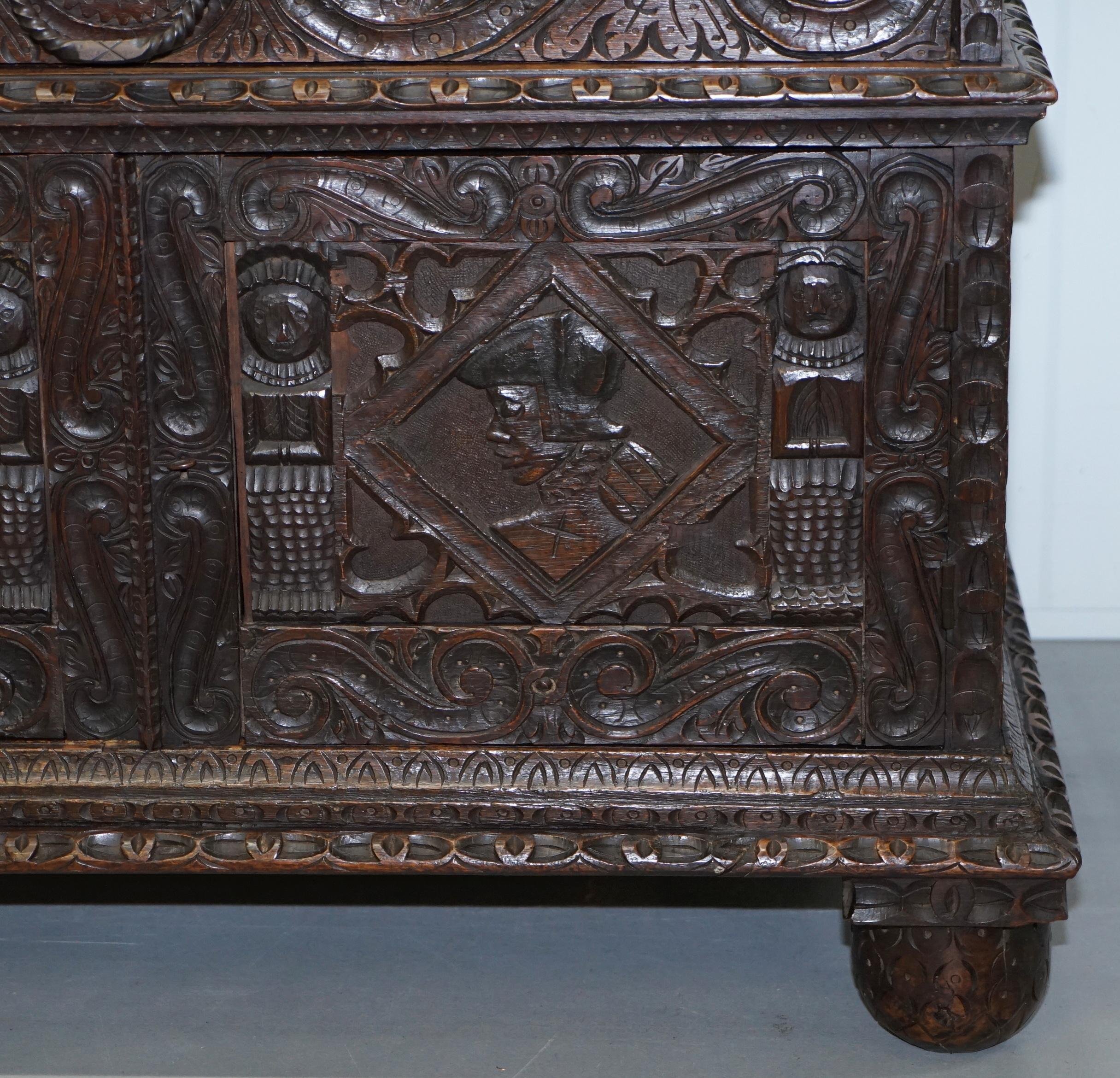 Original 18th Century Solid English Oak Hand-Carved Bookcase Cabinet, circa 1740 3