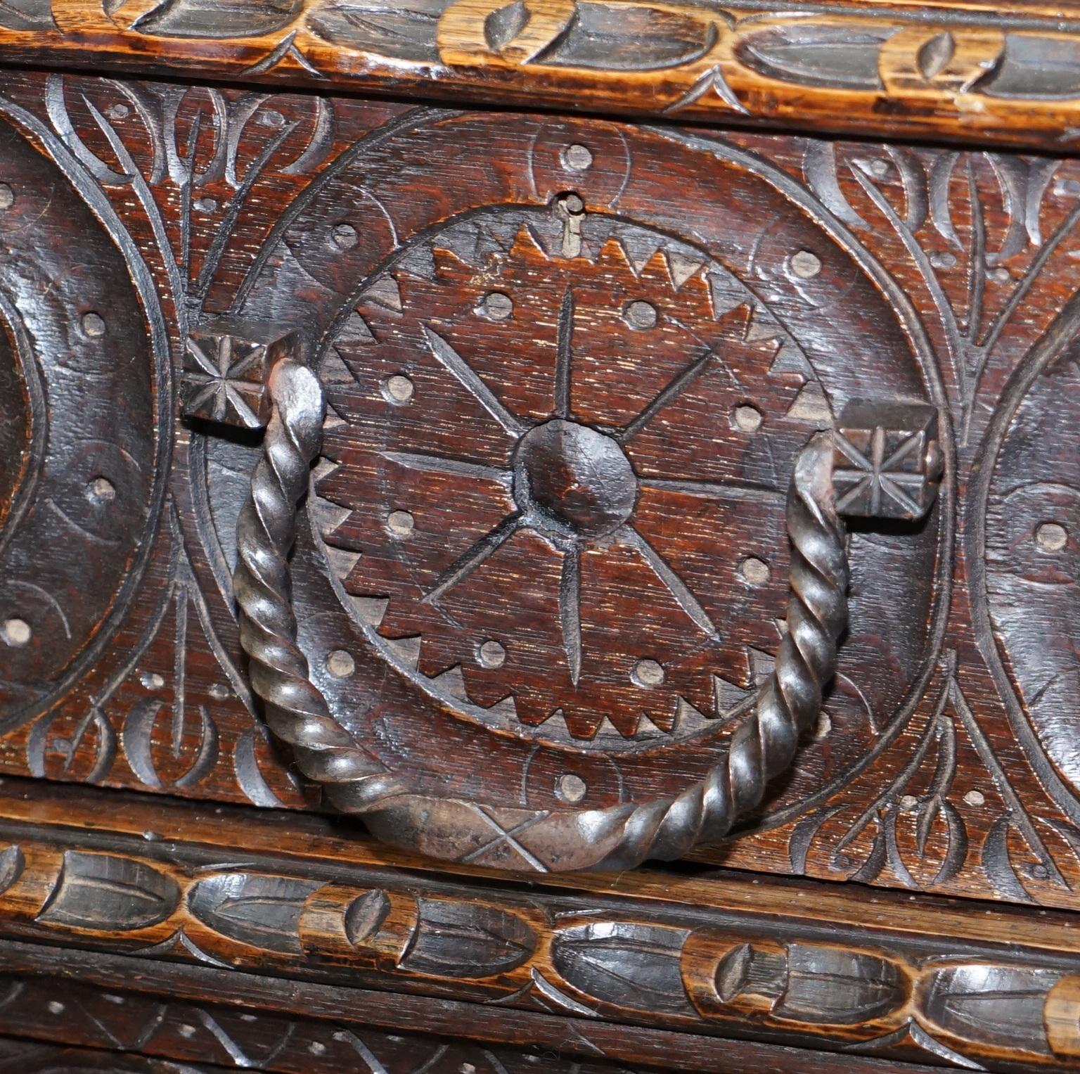 Original 18th Century Solid English Oak Hand-Carved Bookcase Cabinet, circa 1740 5