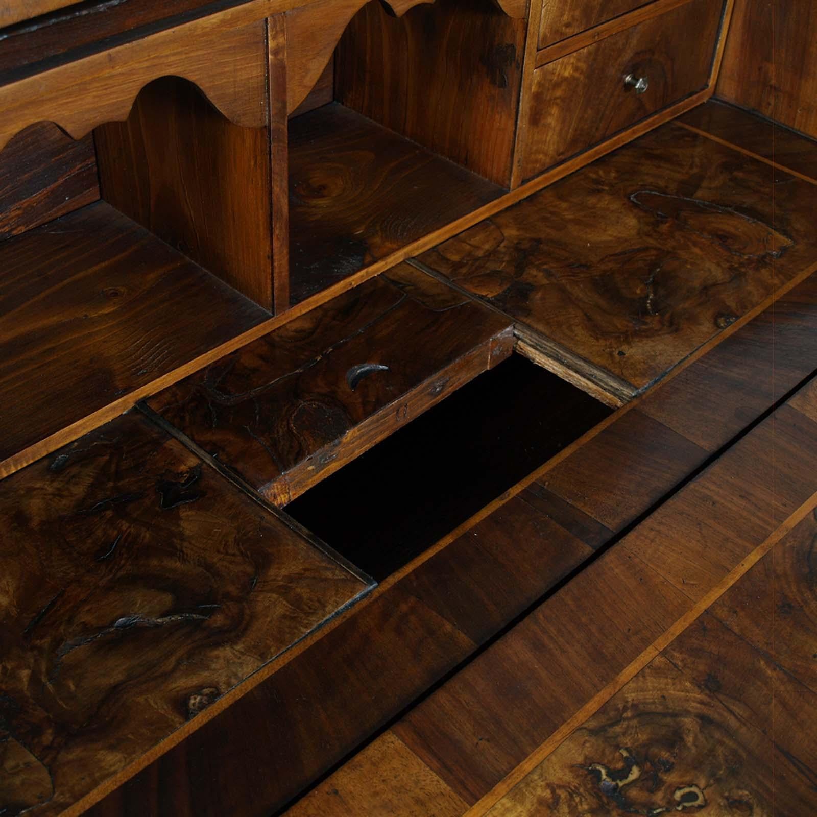 Veneer Original 18th Century Venetian Secretary Desk Bookcase burled walnut with inlaid For Sale