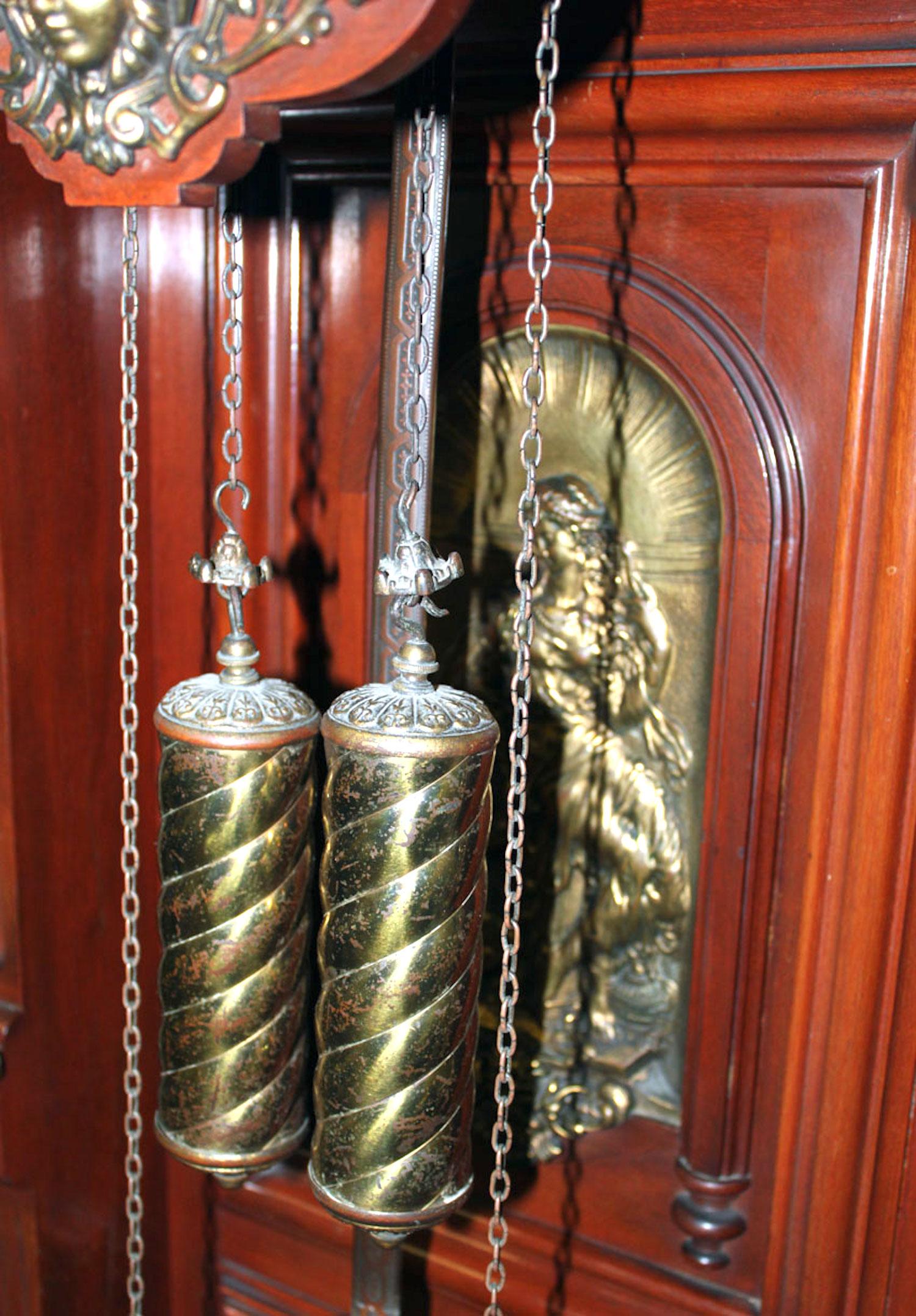 Original 1901 Ansonia Mahogany Antique Standing Brass Deco Grandfather Clock For Sale 2