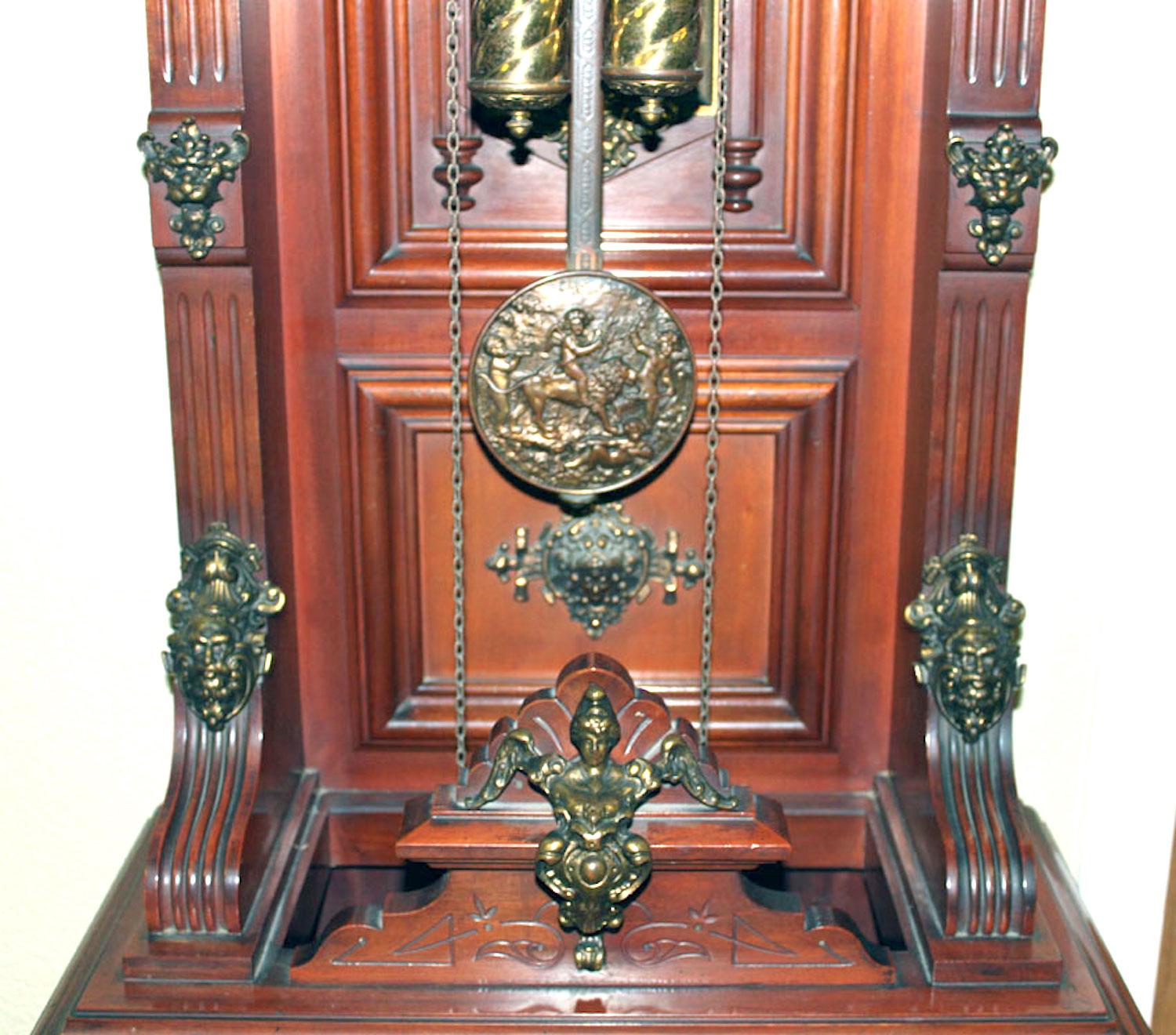 Original 1901 Ansonia Mahogany Antique Standing Brass Deco Grandfather Clock 5