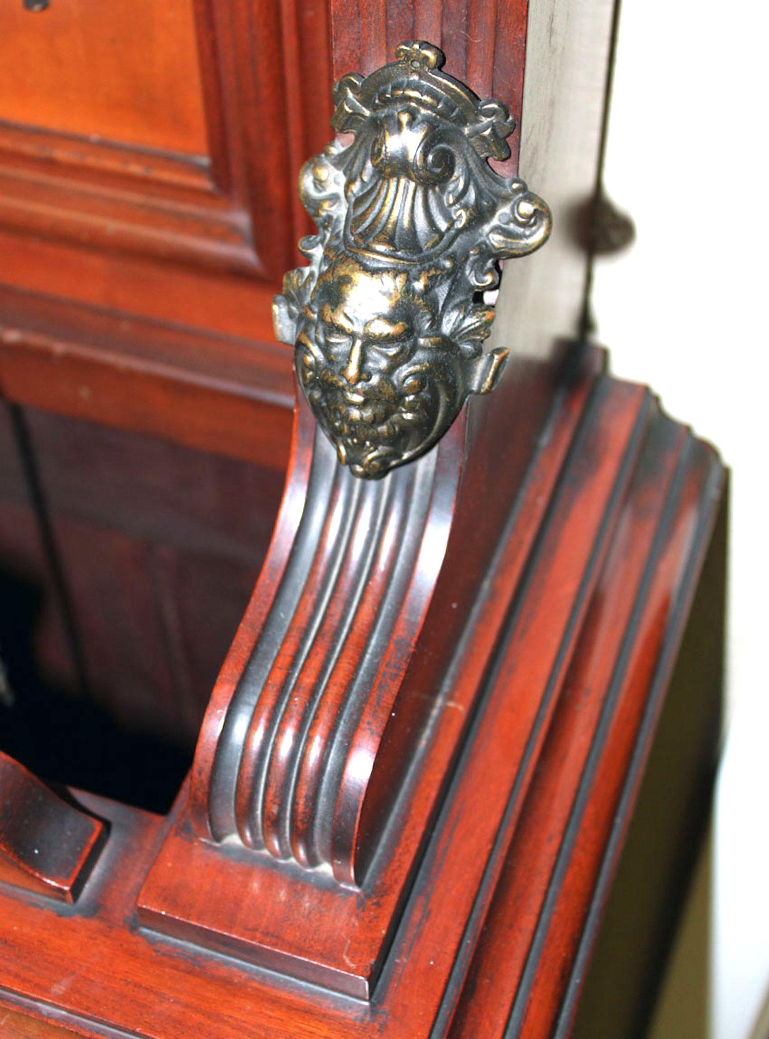 Original 1901 Ansonia Mahogany Antique Standing Brass Deco Grandfather Clock For Sale 7